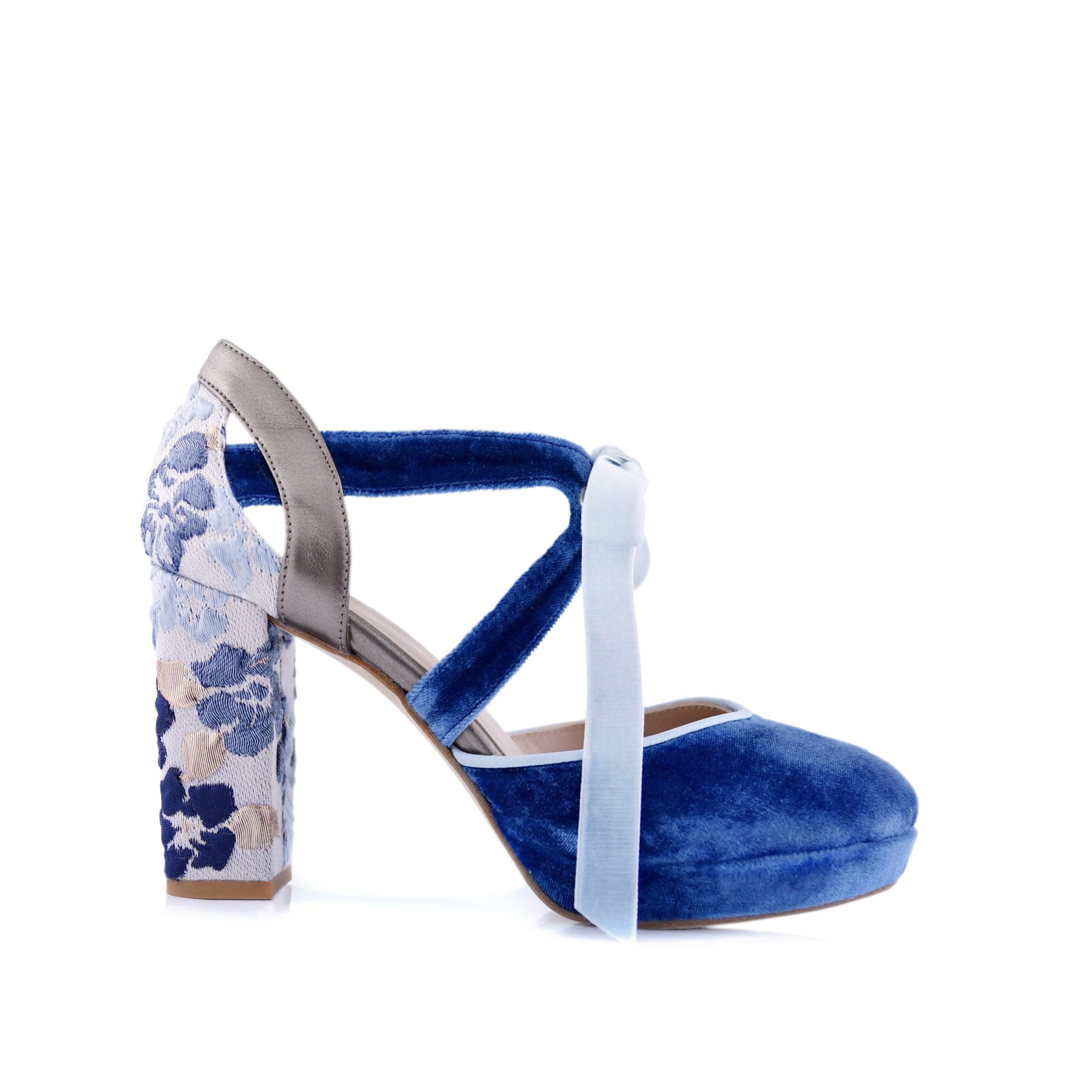 Hera closed velvet deep sea Brocade Braniki sea heel 9.5cm
