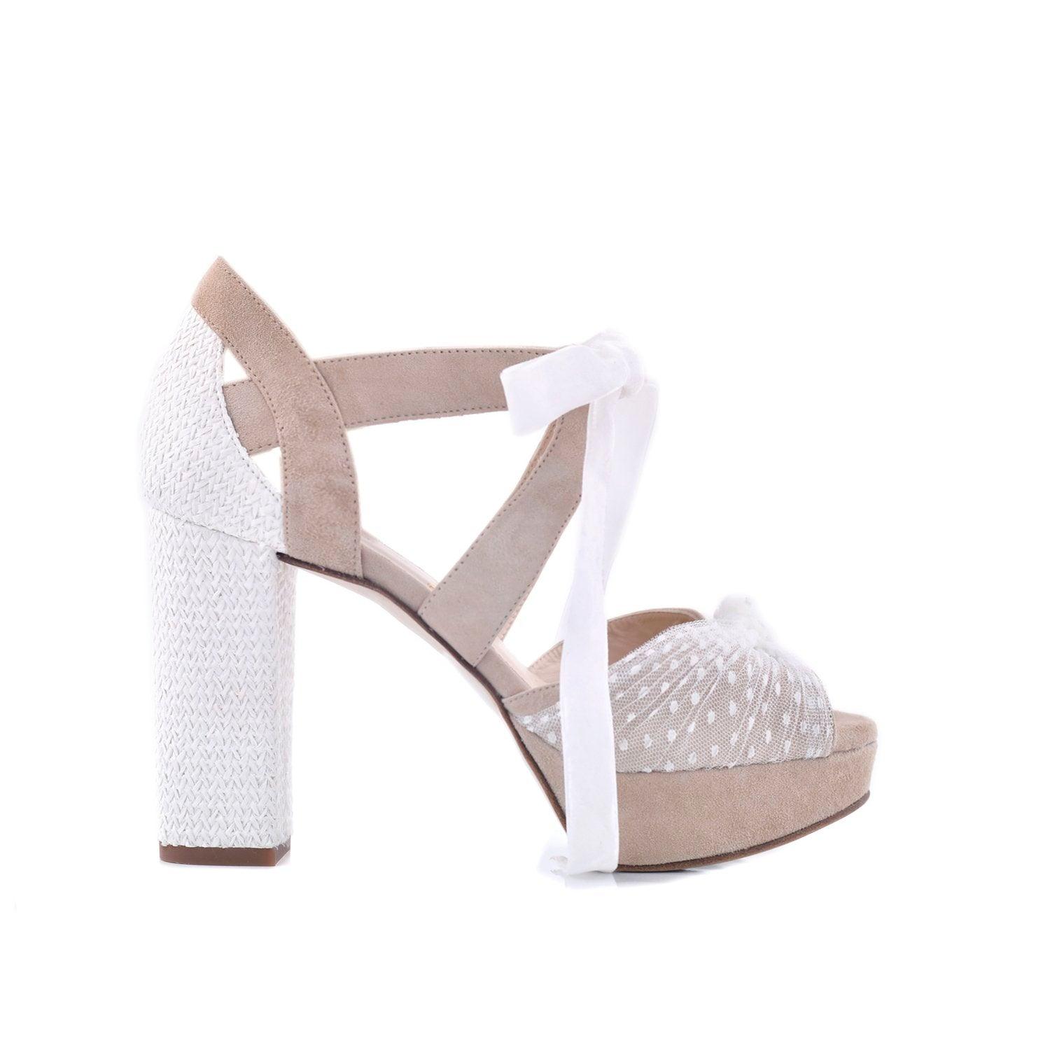 Agnes Blanco Ágnes Beige Rafia Alto — Zapatos de novia Lomas Shoes