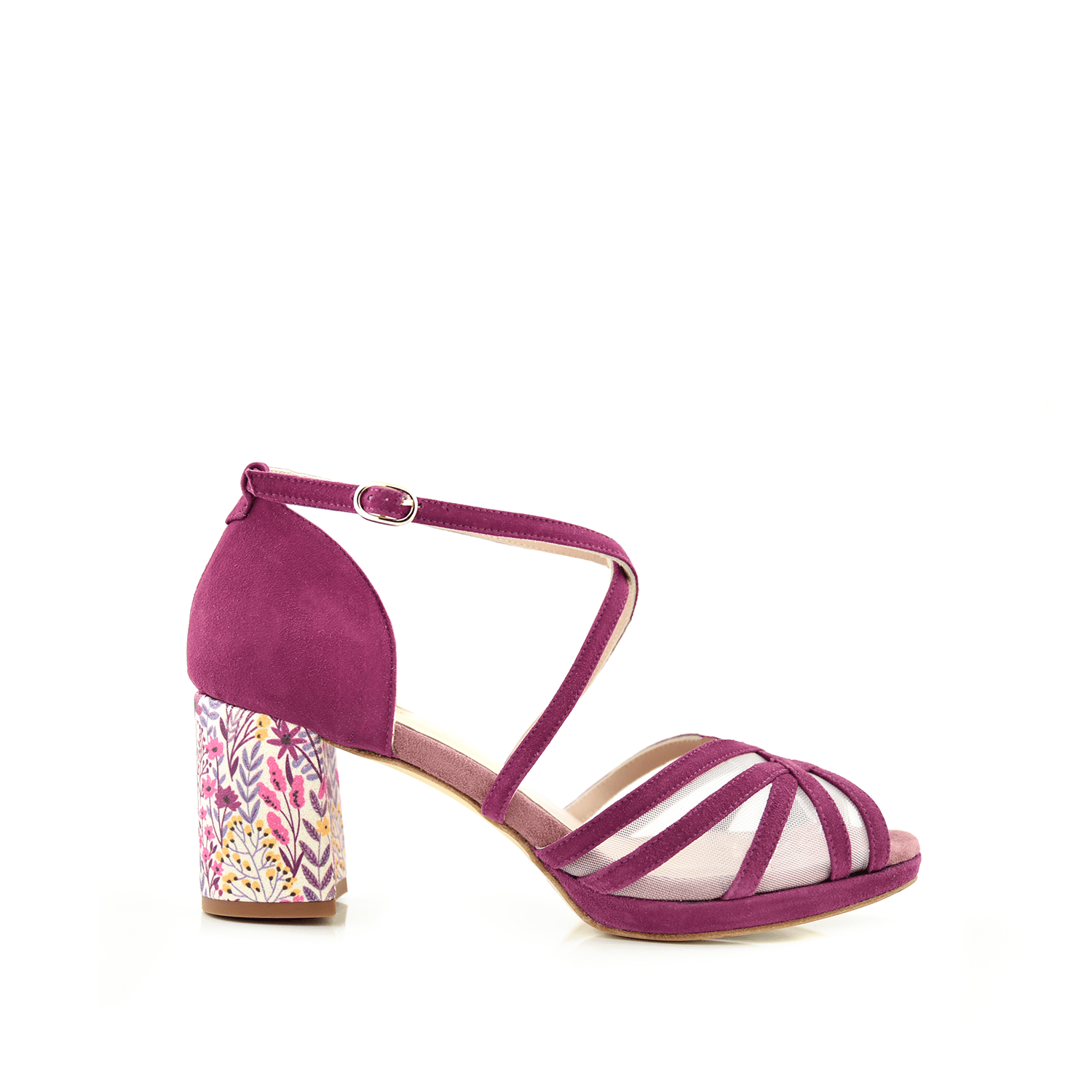Antonella Burdeos Fresado Aquarelle Midi Alto — Zapatos de novia Lomas Shoes