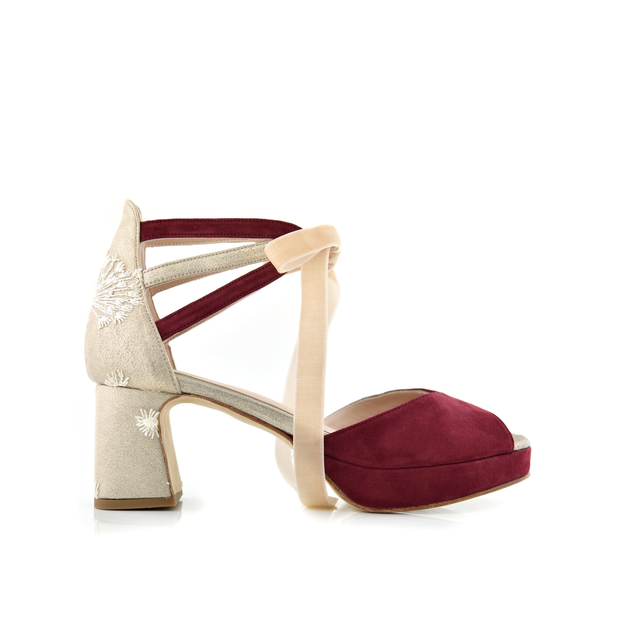 Ayla Burdeos Diente De León Alto — Zapatos de novia Lomas Shoes