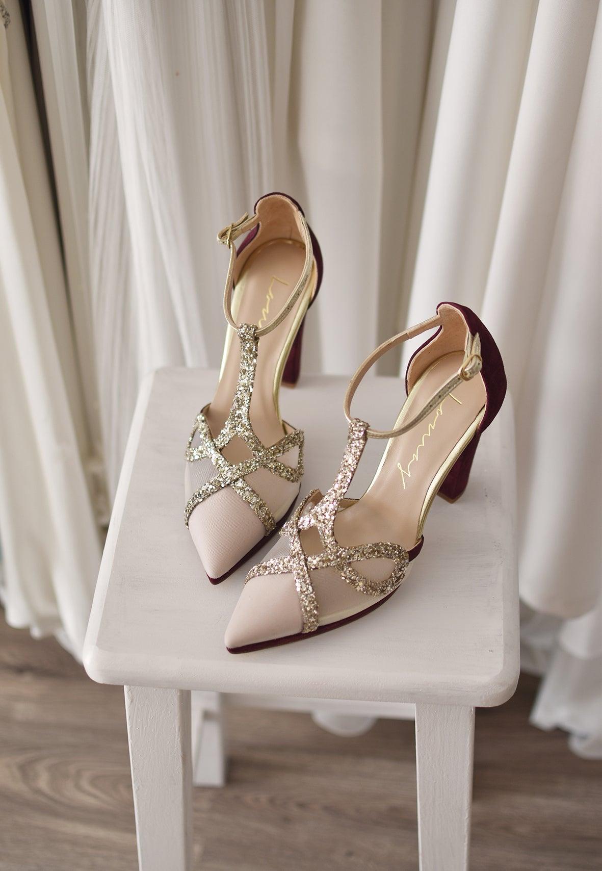 .BLACK LOVE MACARENA burdeos con glitter oro TALLA 37 - zapatos_novia