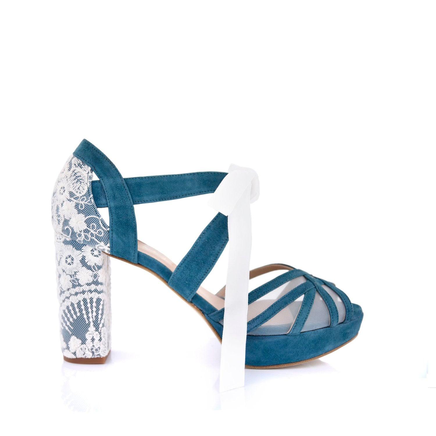 Ciara Celeste Azul Mallard Antique Alto — Zapatos de novia Lomas Shoes
