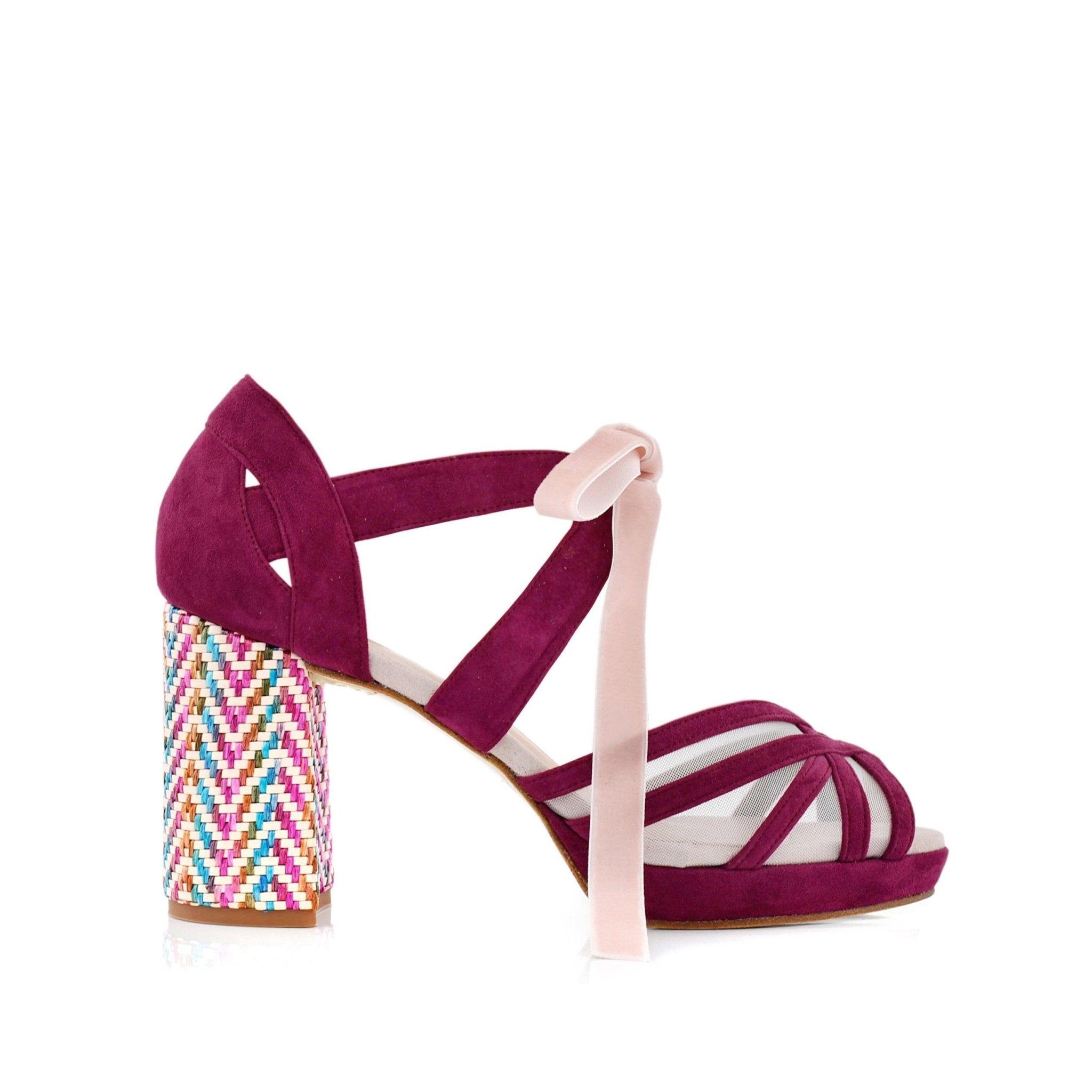 Ciara Burdeos Borgoña Rafia Botanic Midi — Zapatos de novia Lomas Shoes