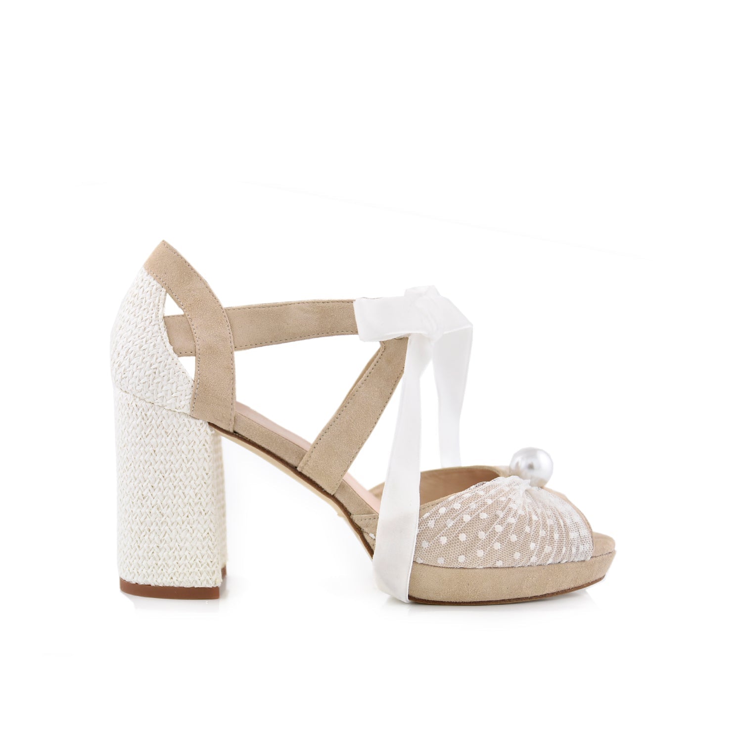 .EN STOCK ÁGNES beige rafia perla Talla 38 - zapatos_novia