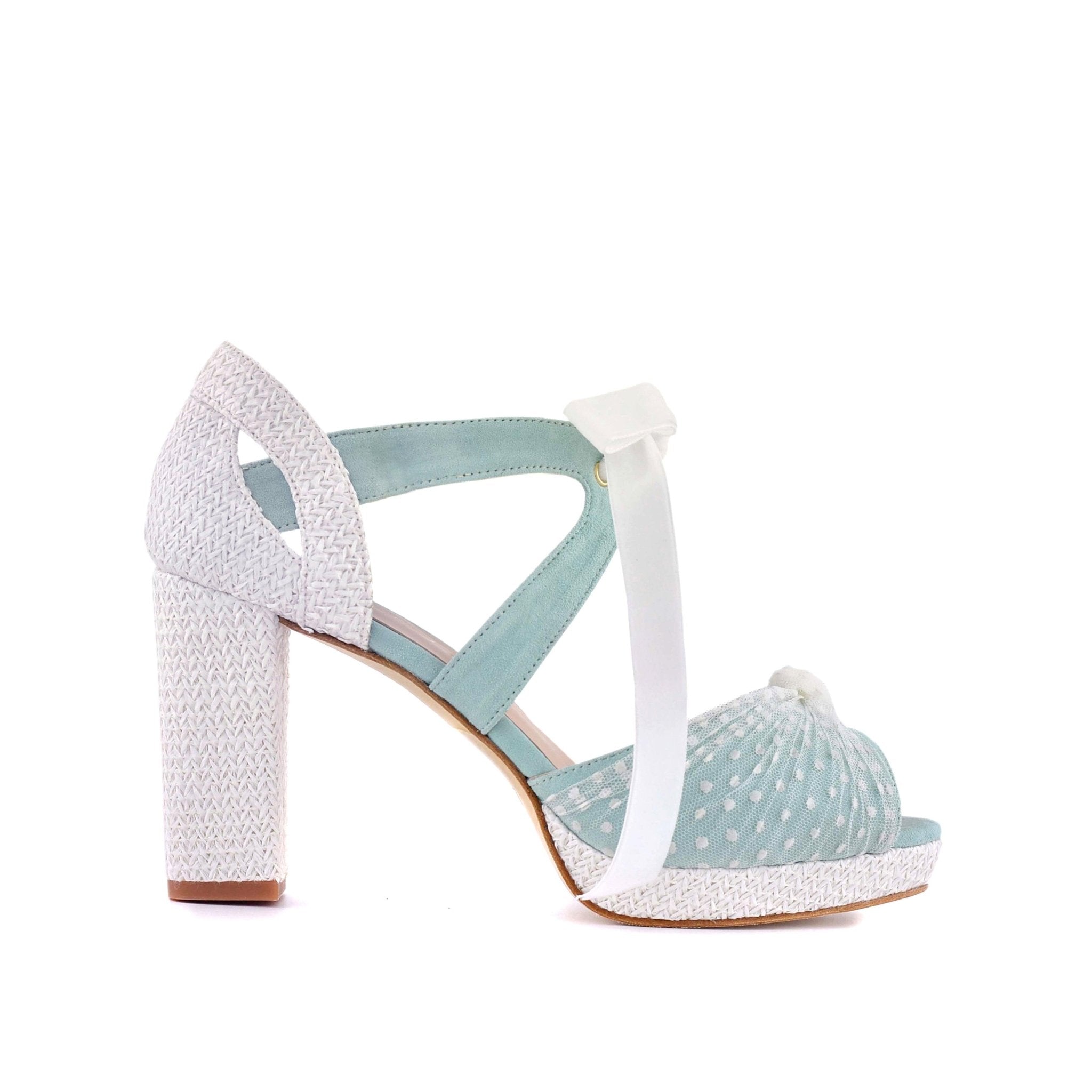 Agnes Mint Ágnes Green Rafia Alto — Zapatos de novia Lomas Shoes