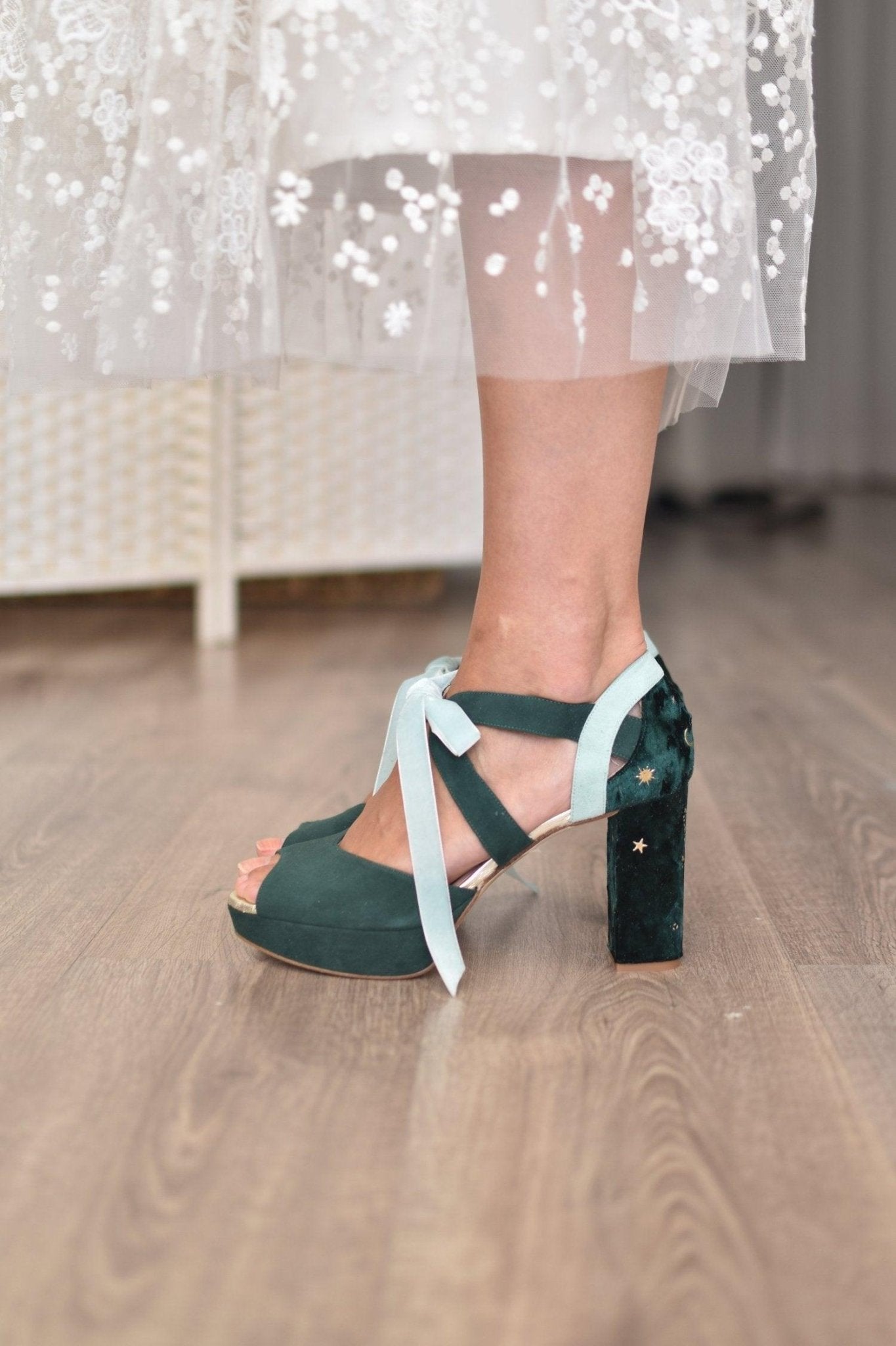 Hera abierto verde forest y mint Constelación 95 - zapatos_novia