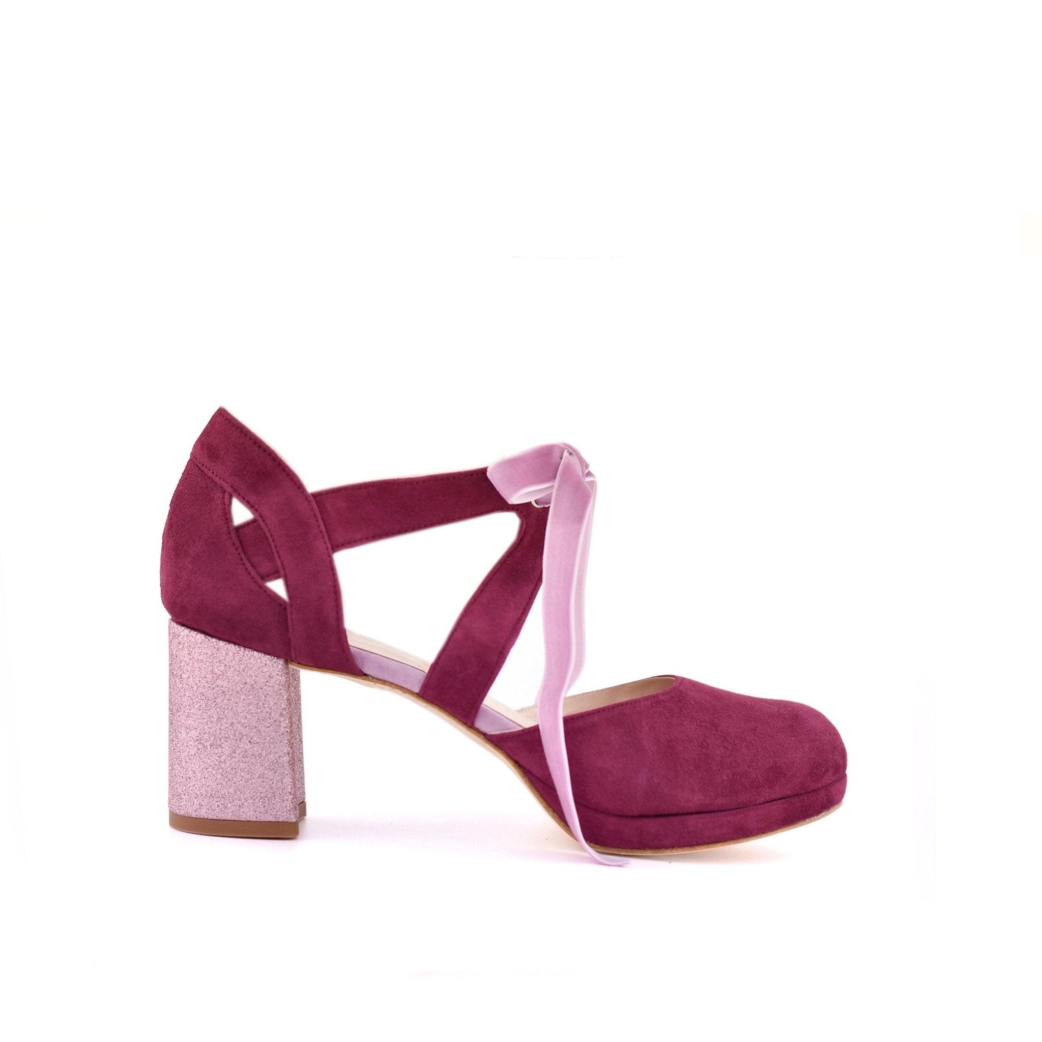 Hera Burdeos Glitter Petit — Zapatos de novia Lomas Shoes