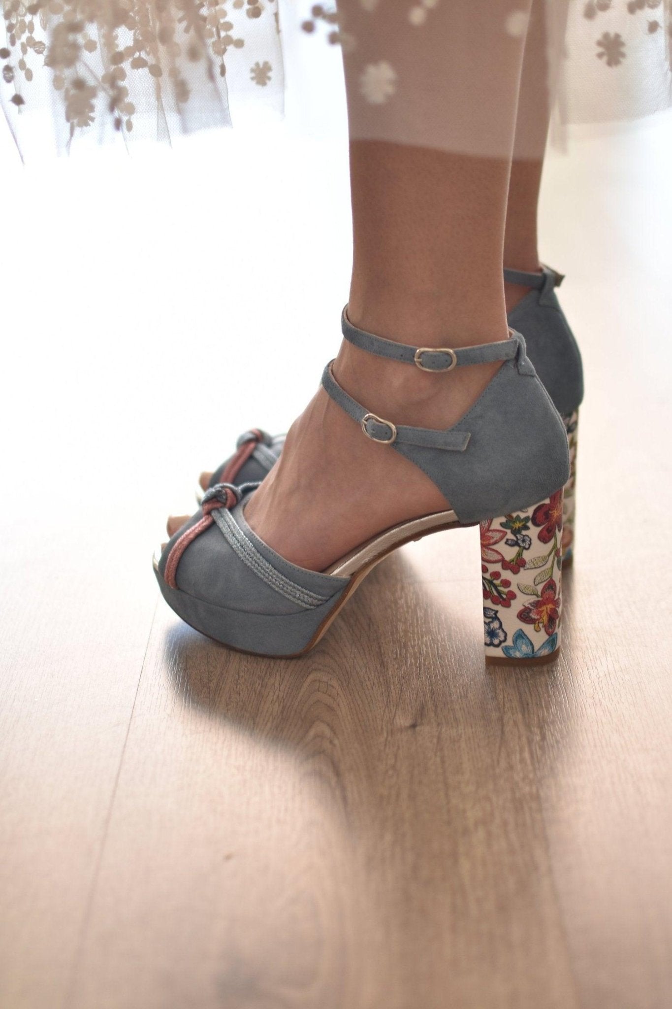 HIBISCO jeans con nudos de seda bicolor tacón 95 - zapatos_novia