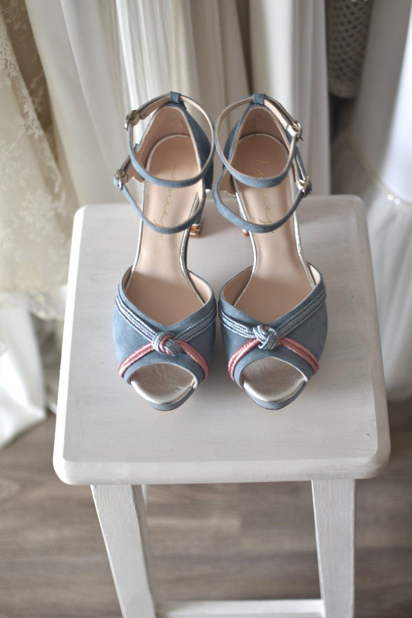 HIBISCO jeans con nudos de seda bicolor tacón 95 - zapatos_novia