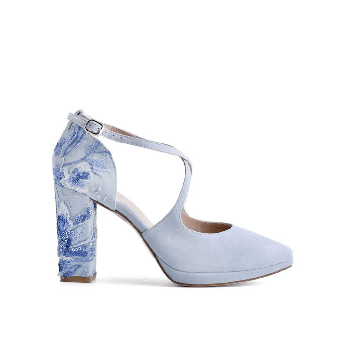 Lola Azul Daphne Bordado Grafito Alto — Zapatos de novia Lomas Shoes