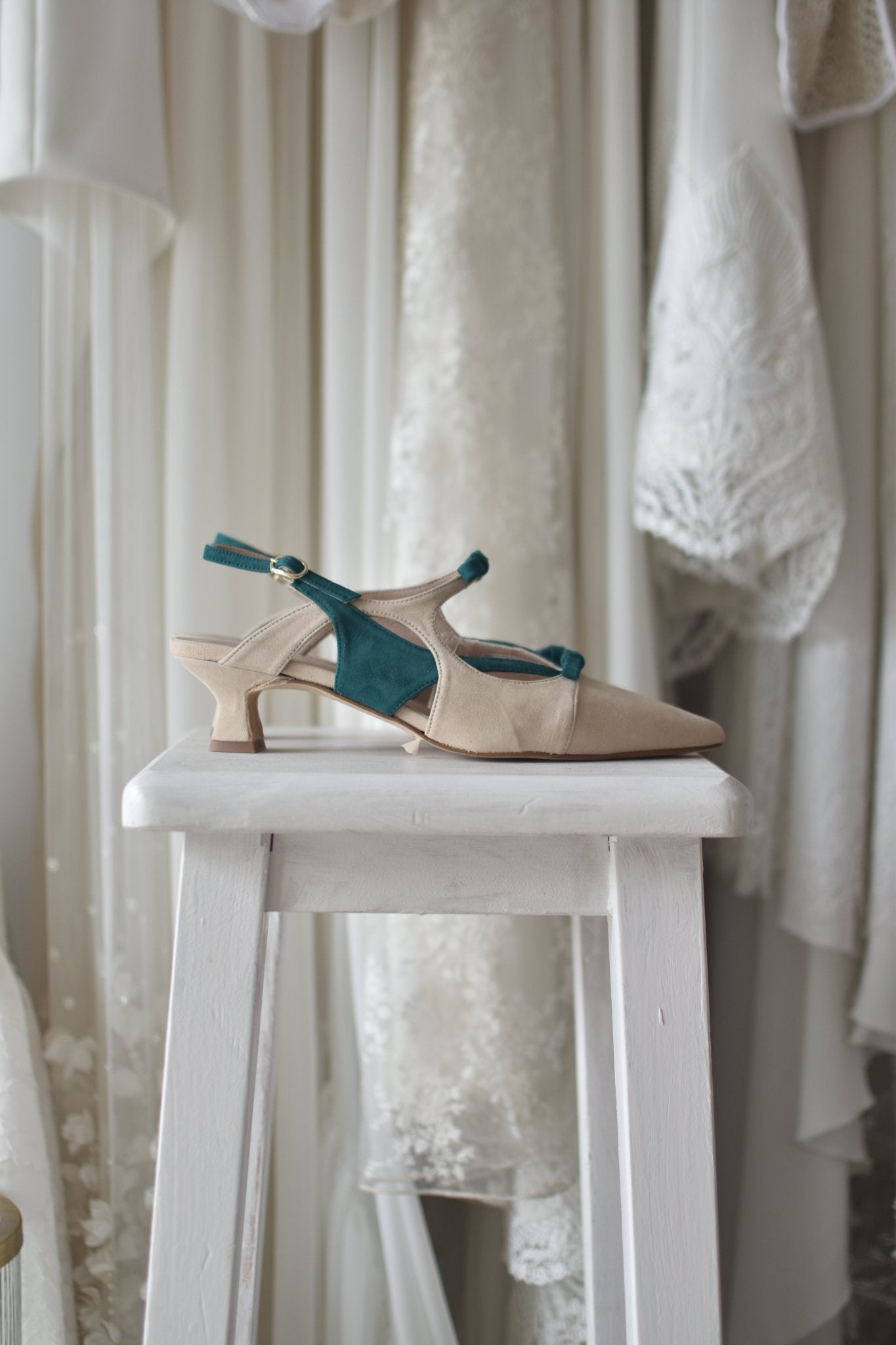 LOLA - Emalina beige y verde tacón 3cm - zapatos_novia