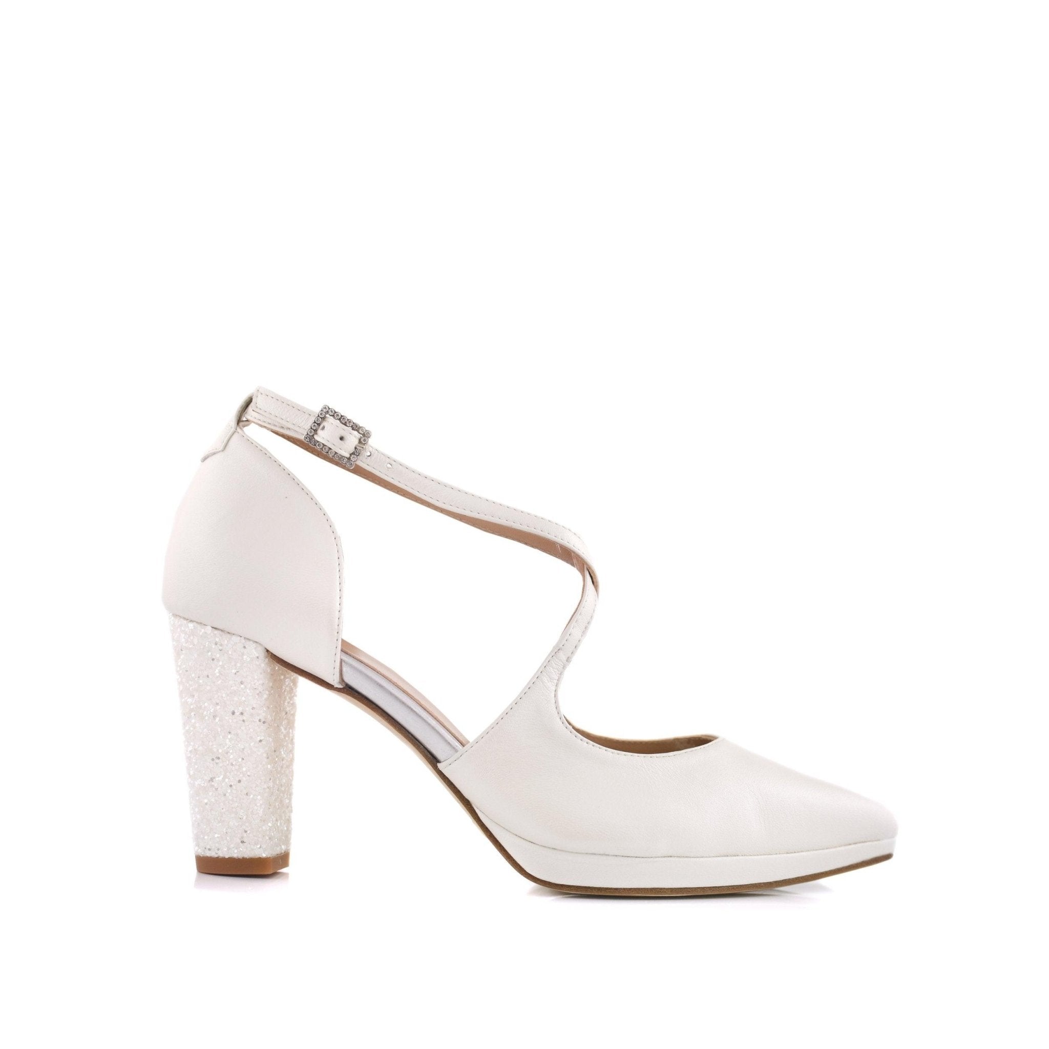 Lola Blanco Nacar Glitter Cristal Midi — Zapatos de novia Lomas Shoes