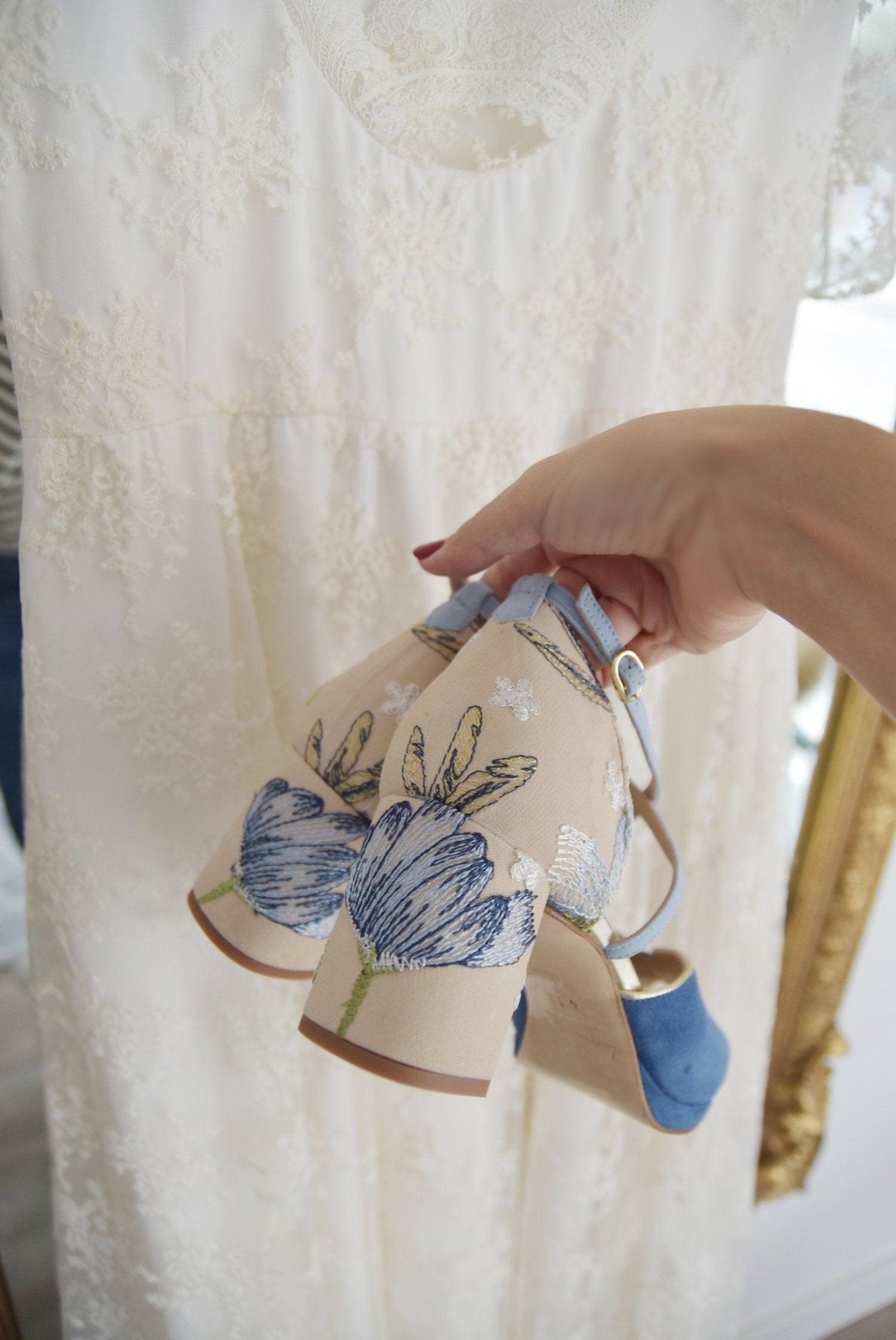 Luna azulón bordado Filipinas mini - zapatos_novia