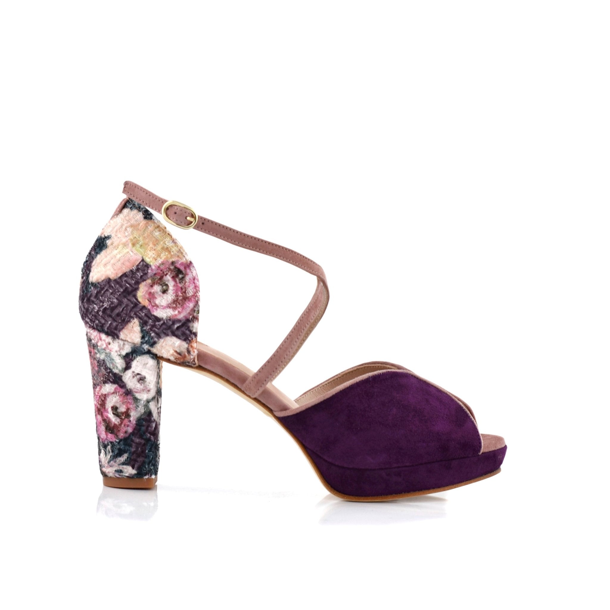 Luna Burdeos Tweed Floral Petit — Zapatos de novia Lomas Shoes