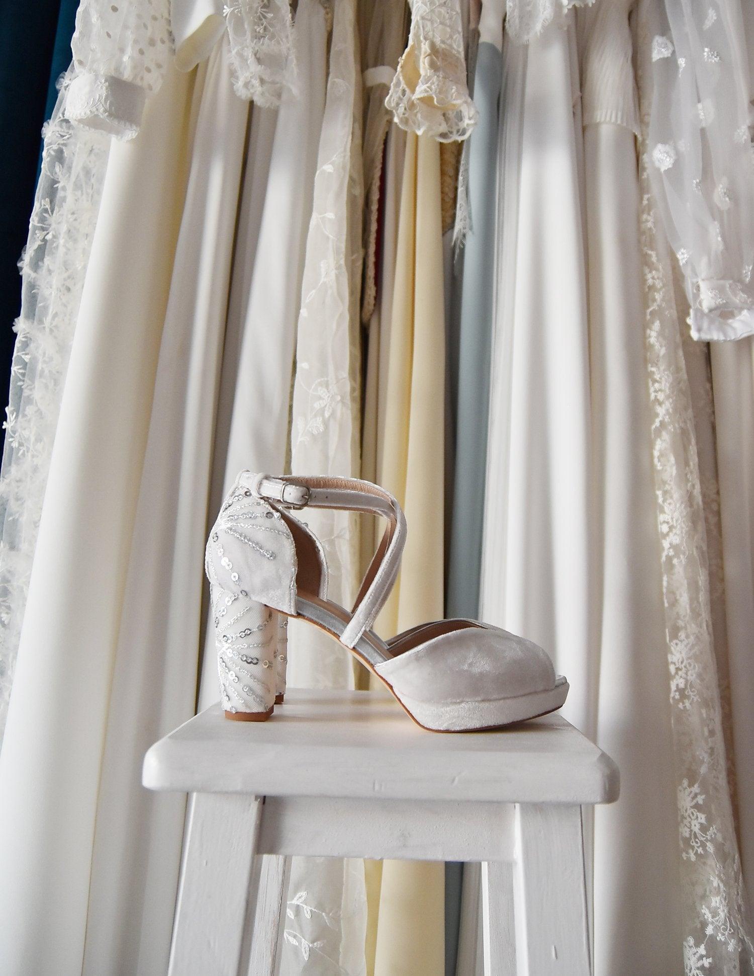 LUNA terciopelo white light silver Ceres 85 - zapatos_novia