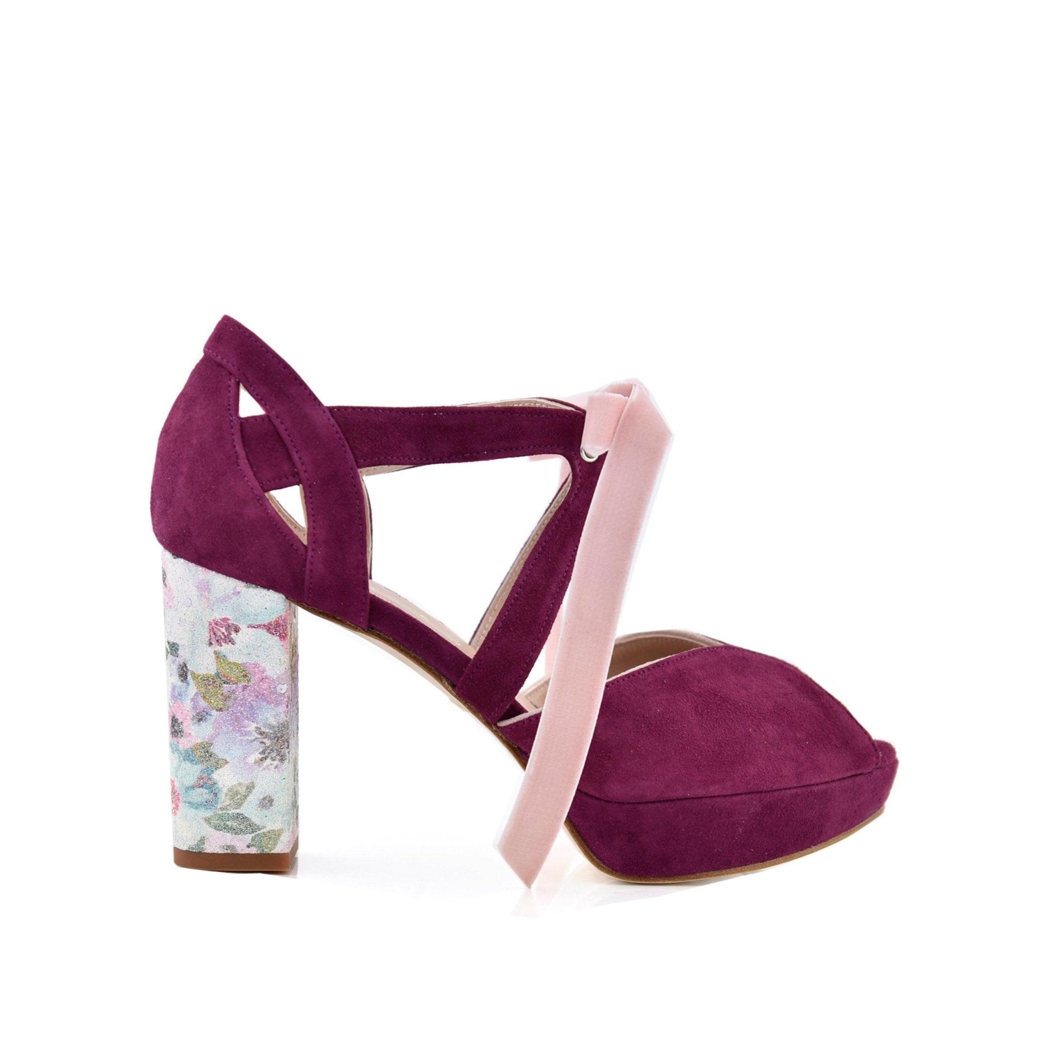 Medialuna Burdeos Blossom Alto — Zapatos de novia Lomas Shoes