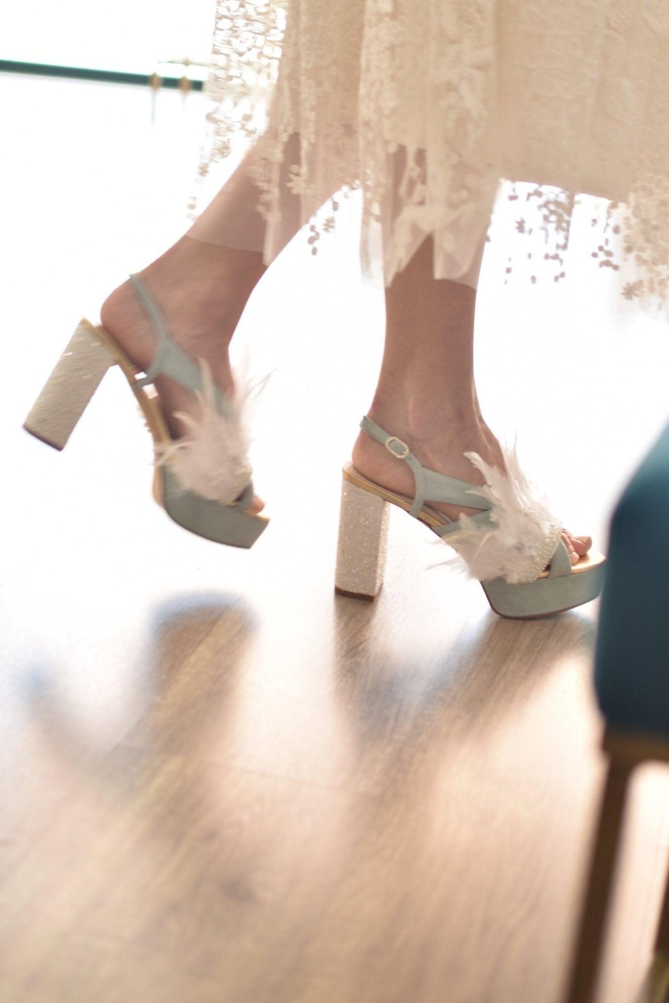 Miley azul paraíso plumas tacón 11cm - zapatos_novia