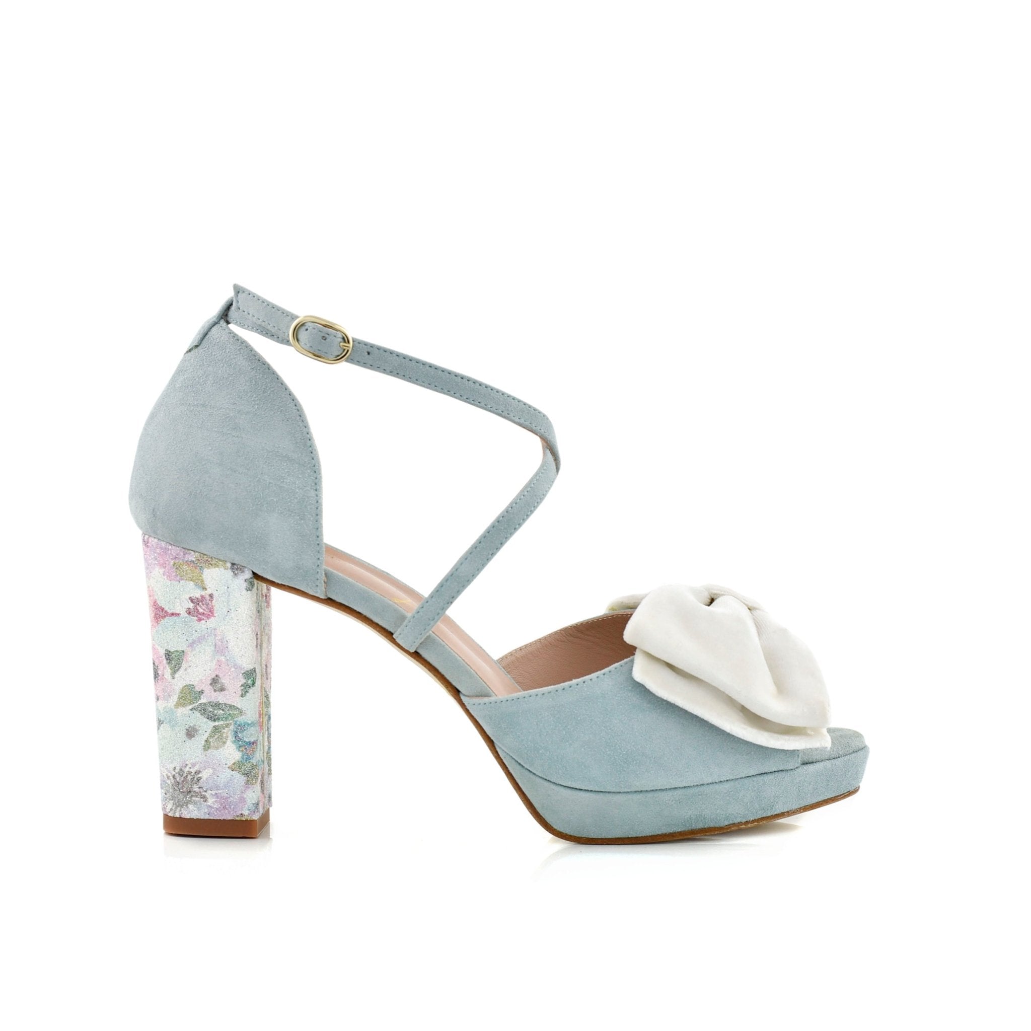 Rosalía Celeste Verdoso Lazo Blanco Alto — Zapatos de novia Lomas Shoes