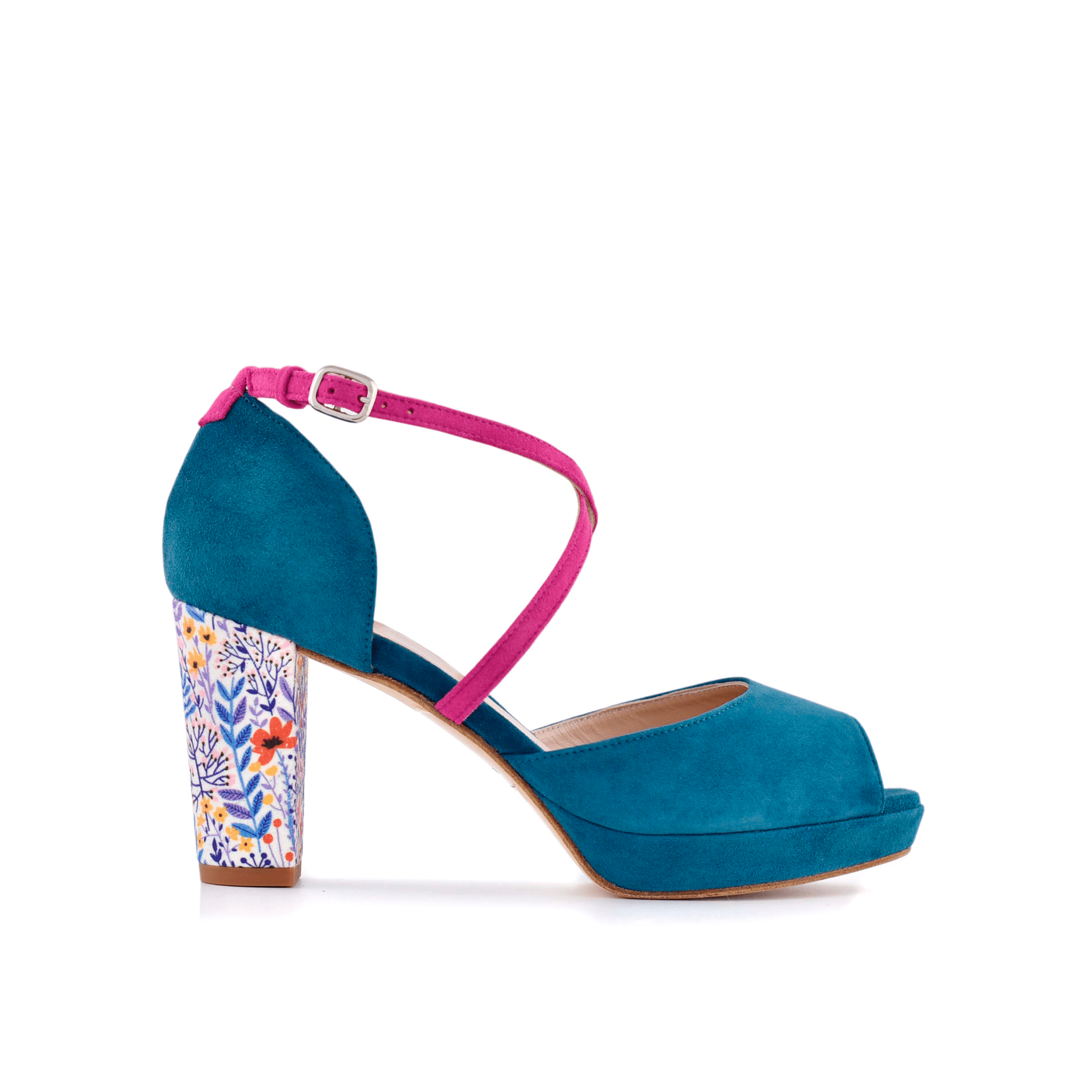 Rosalía Fucsia Petrol Aquarelle Midi — Zapatos de novia Lomas Shoes