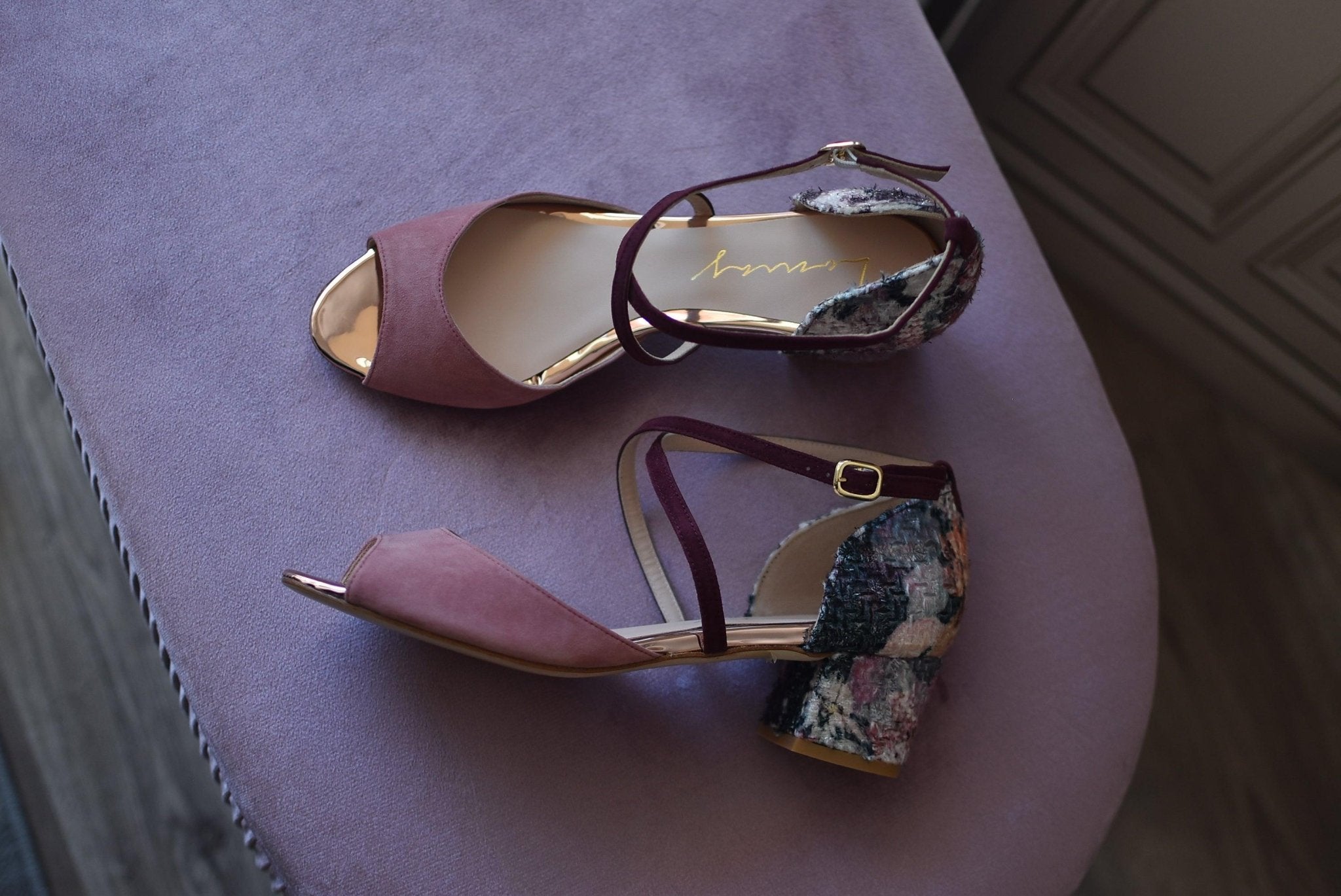 ROSALÍA abierto rosa empolvado Tweed mini - zapatos_novia