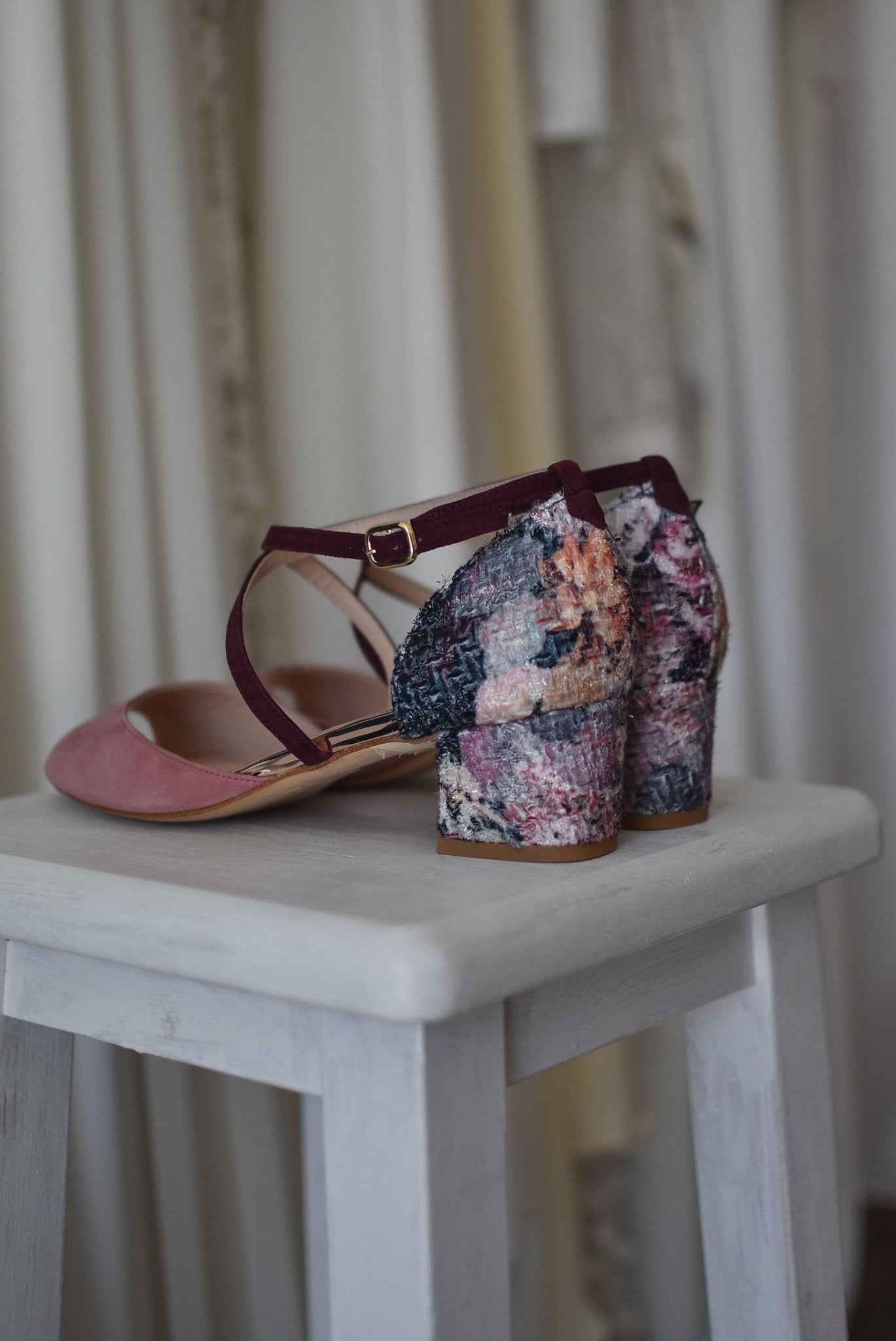 ROSALÍA abierto rosa empolvado Tweed mini - zapatos_novia