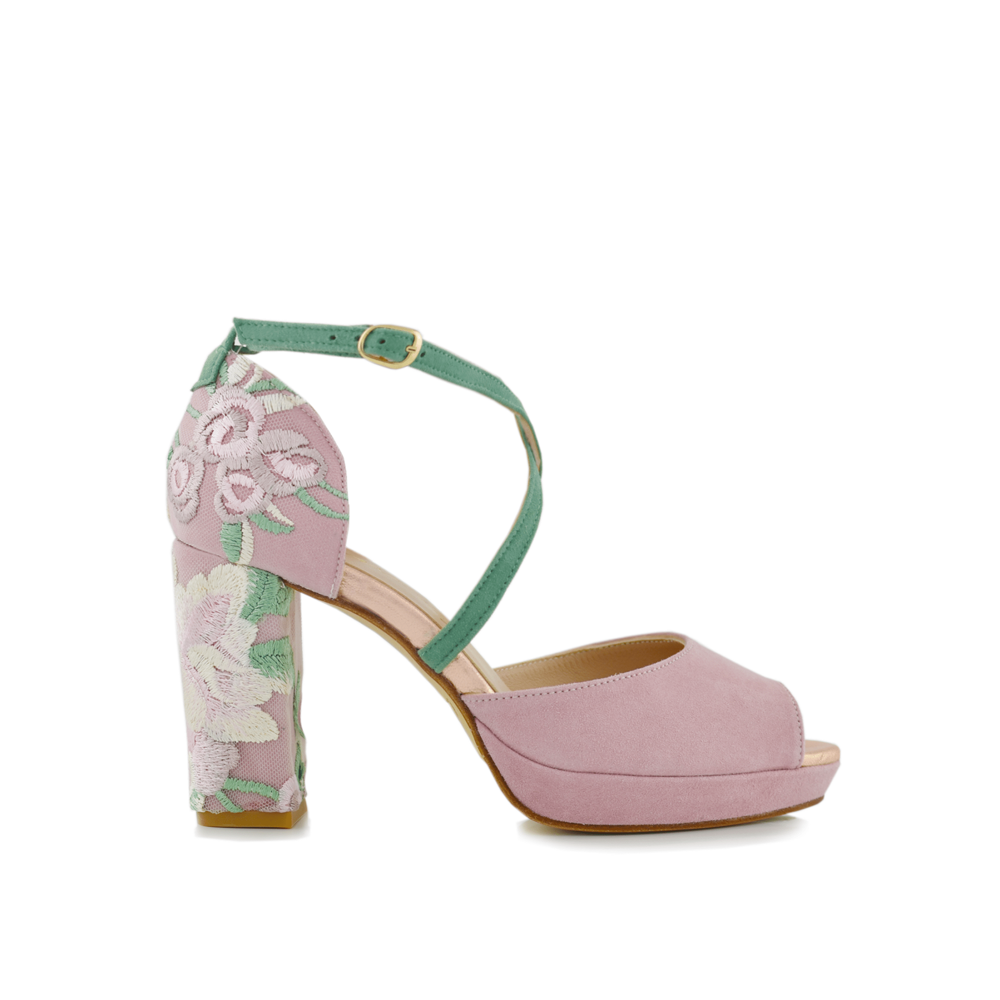 Rosalía Lavanda Rosa Jade Bordado Alto — Zapatos de novia Lomas Shoes