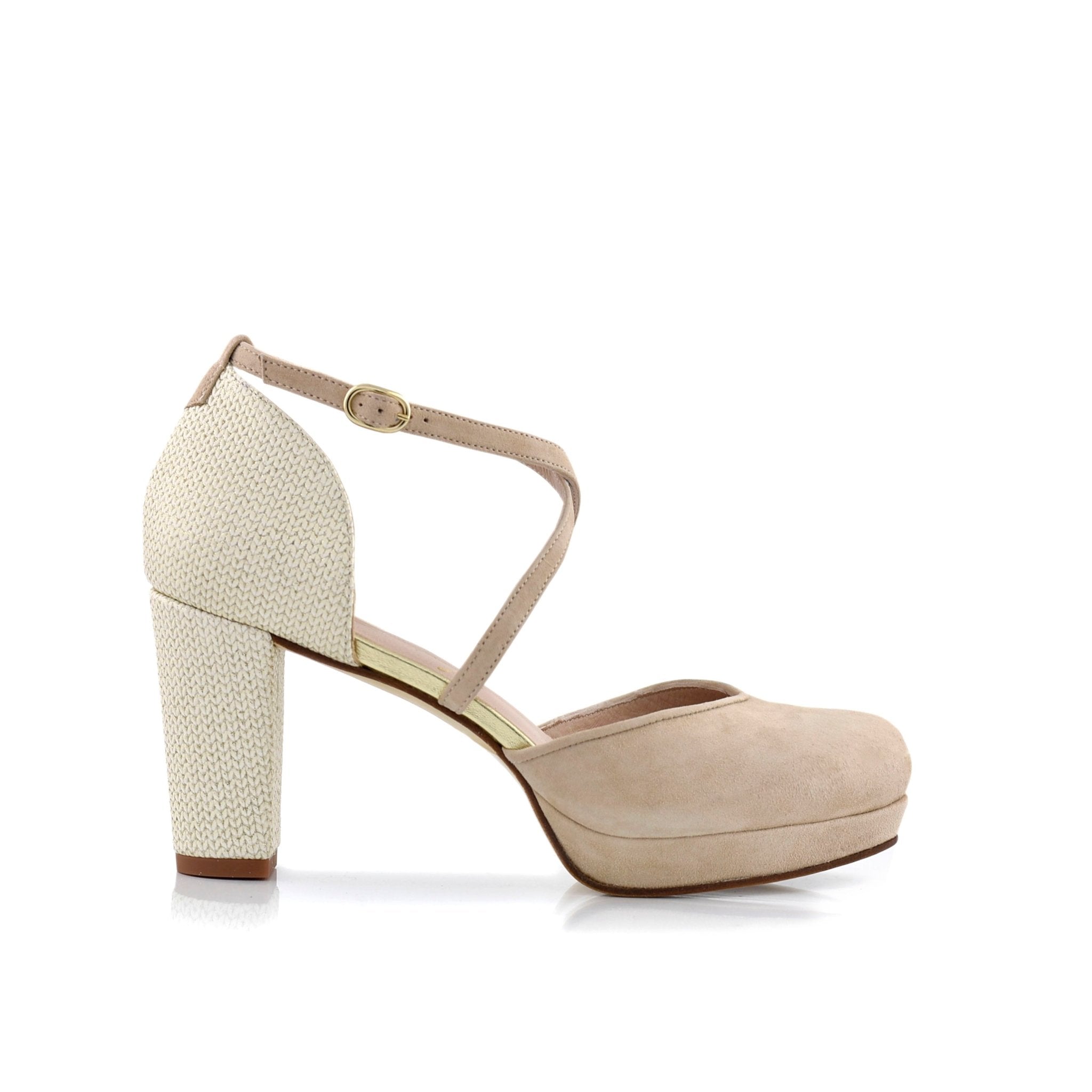 ROSALÍA cerrado beige rafia dorada 85 - zapatos_novia