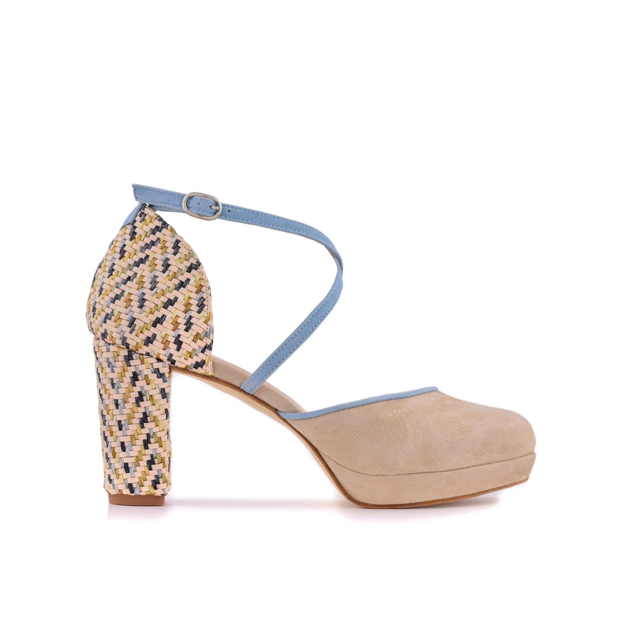 ROSALÍA cerrado india beige natural y celeste midi - zapatos_novia