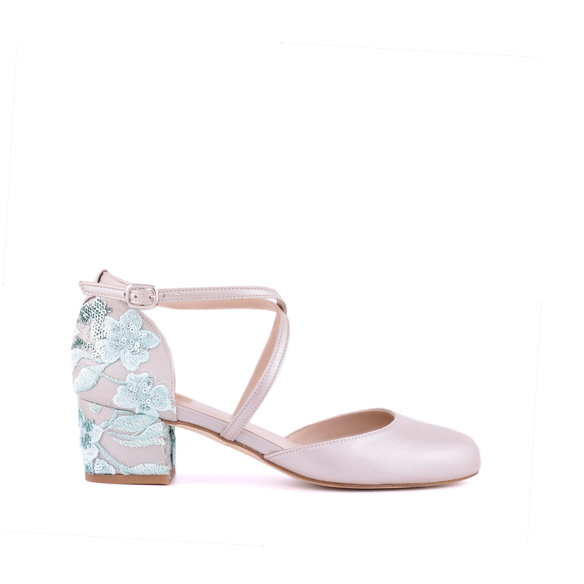 ROSALÍA cerrado nácar dorado bordado Grafito mint mini 55 - zapatos_novia