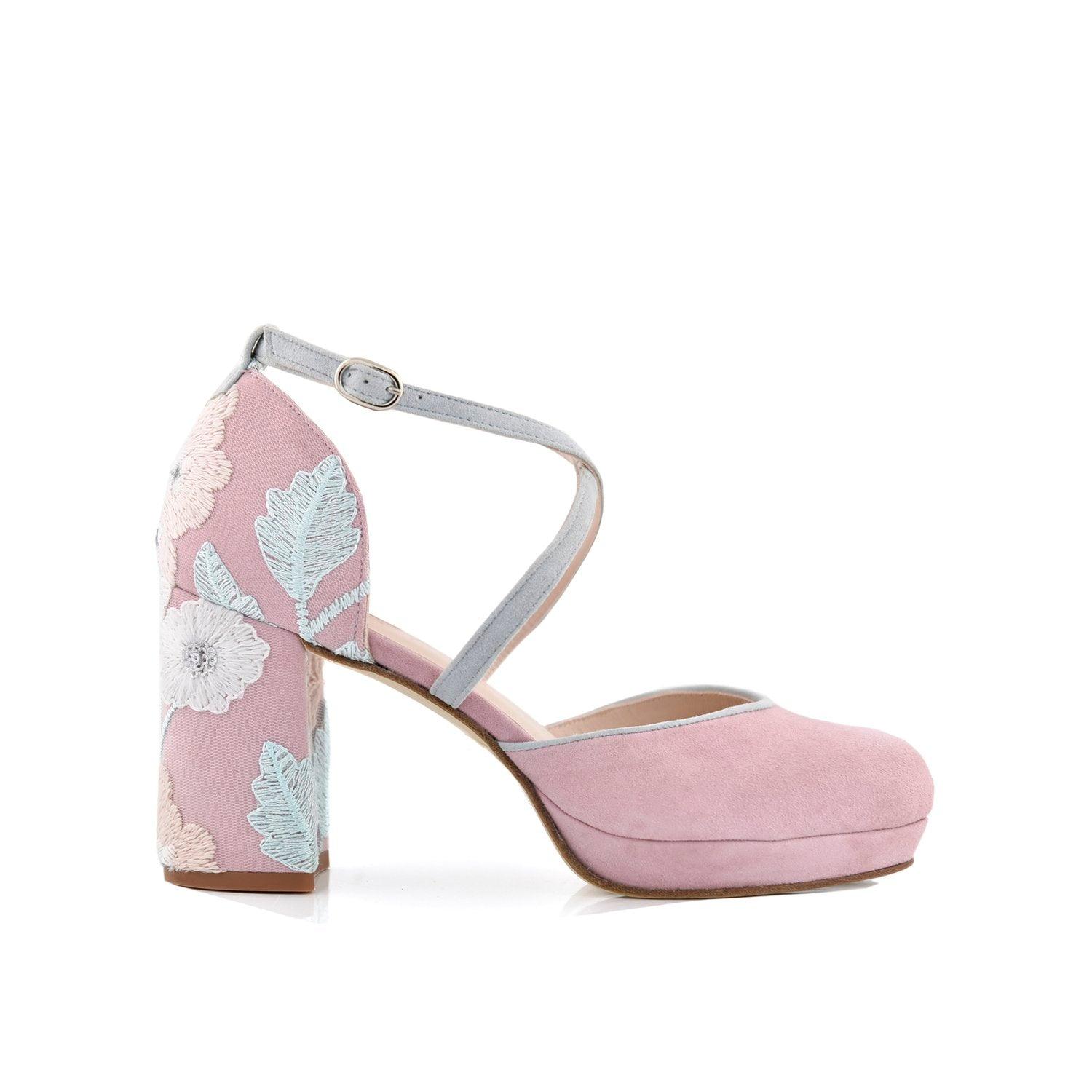 Rosalía Lavanda Pink Bordado Imarika Midi — Zapatos de novia Lomas Shoes