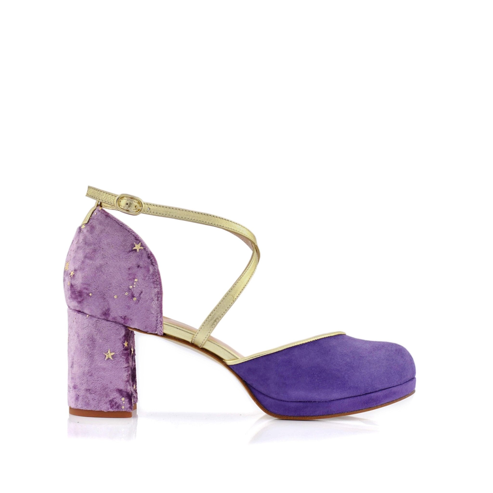 Rosalía Lavanda Violet Colección Constelación Alto — Zapatos de novia Lomas Shoes
