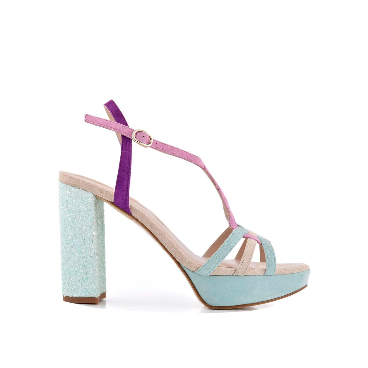 Sandalia Tricolor tacón 11cm ancho