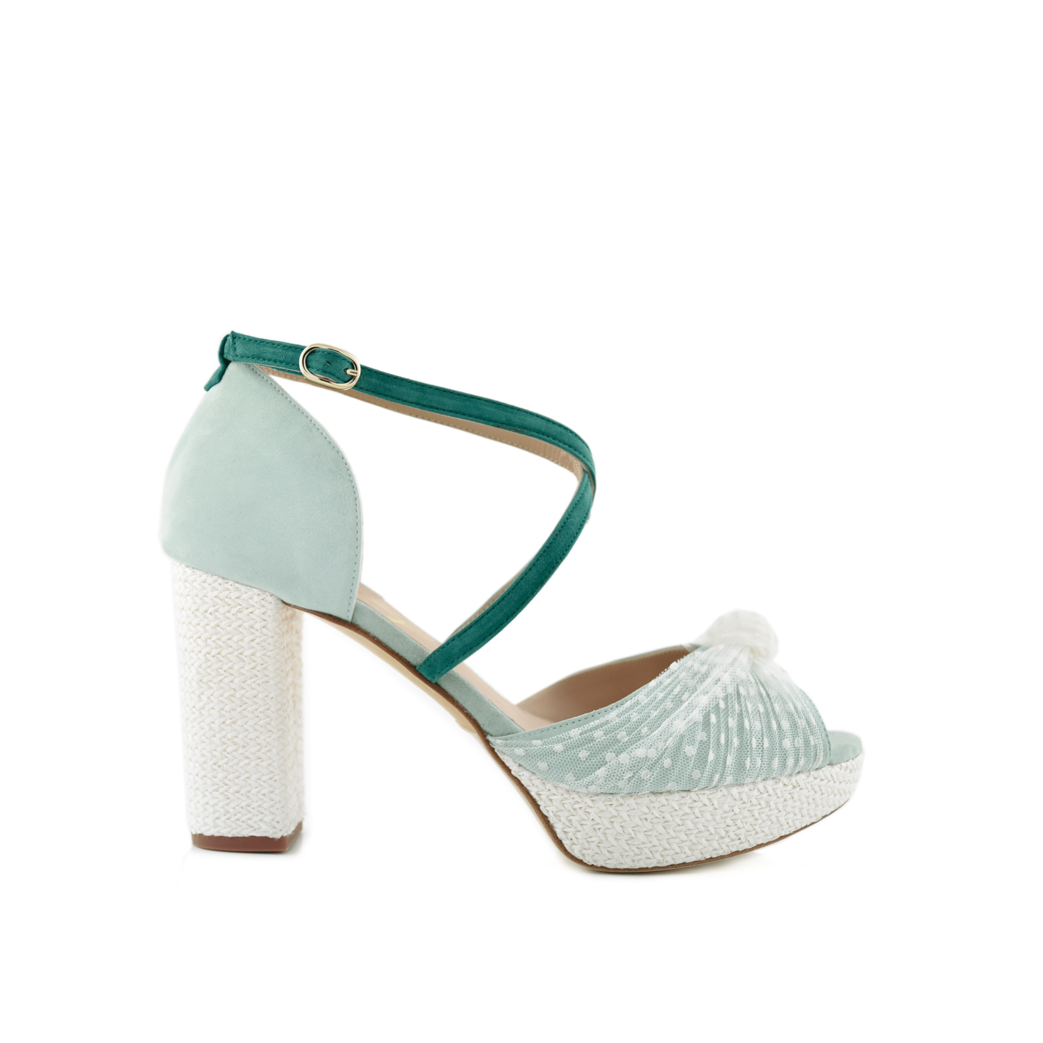 Vika Mint Y Turquesa Plumeti Alto — Zapatos de novia Lomas Shoes