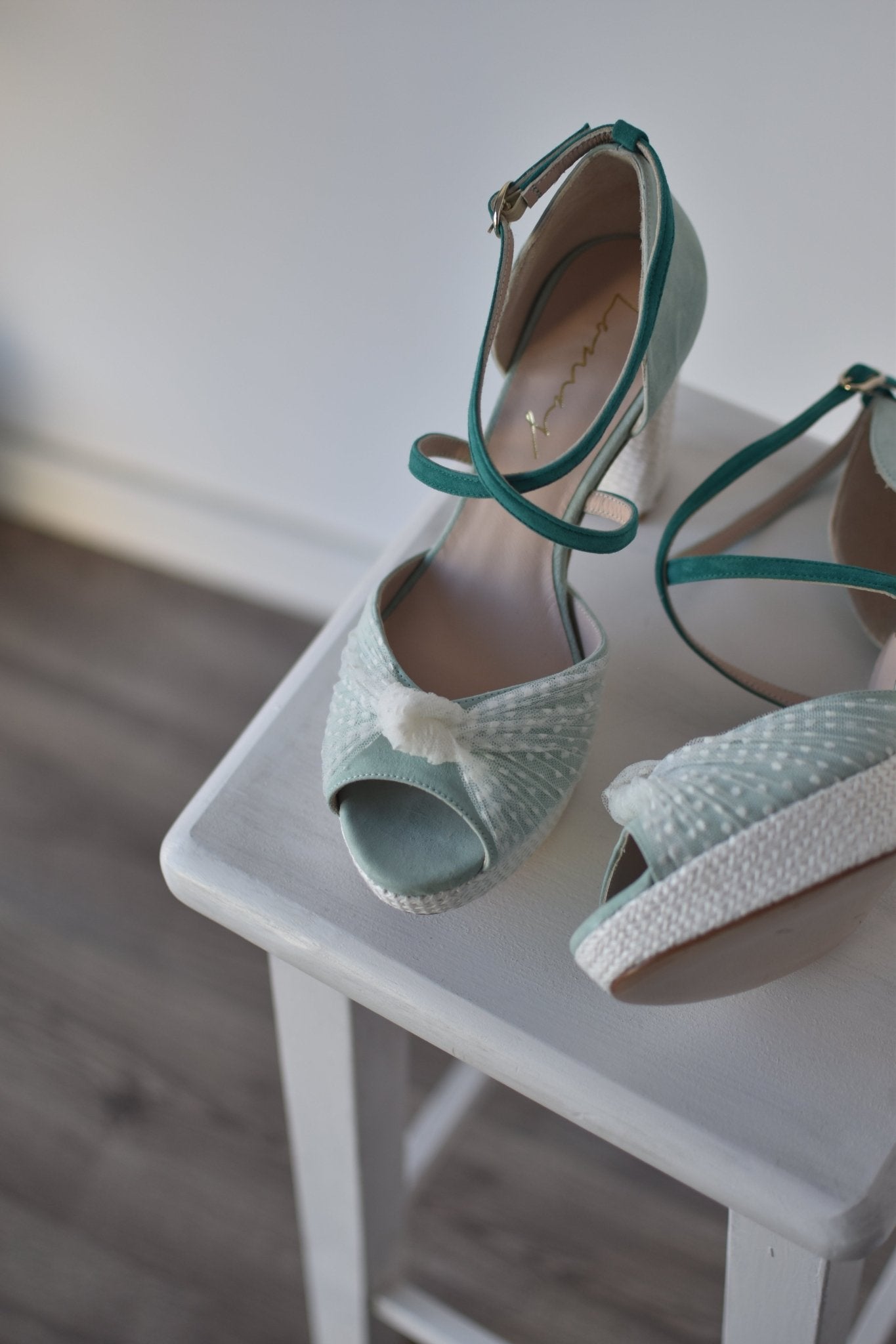 VIKA mint y turquesa plumeti 95 - zapatos_novia