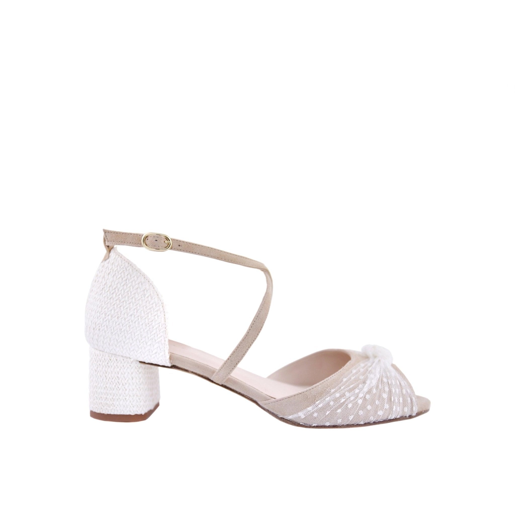 Vika Blanco Natural Plumeti Alto — Zapatos de novia Lomas Shoes