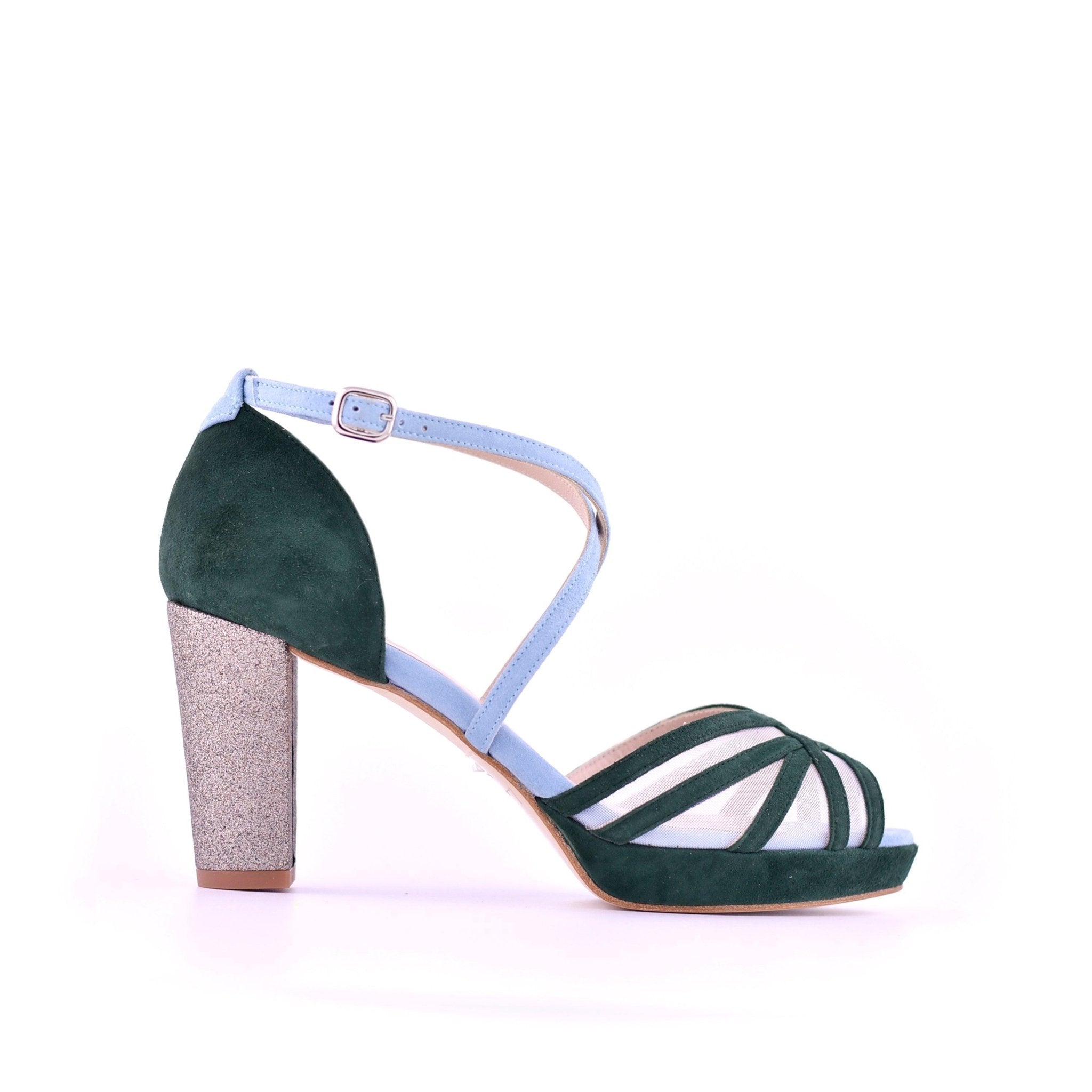 Antonella Celeste Forest-Sky Midi Alto — Zapatos de novia Lomas Shoes