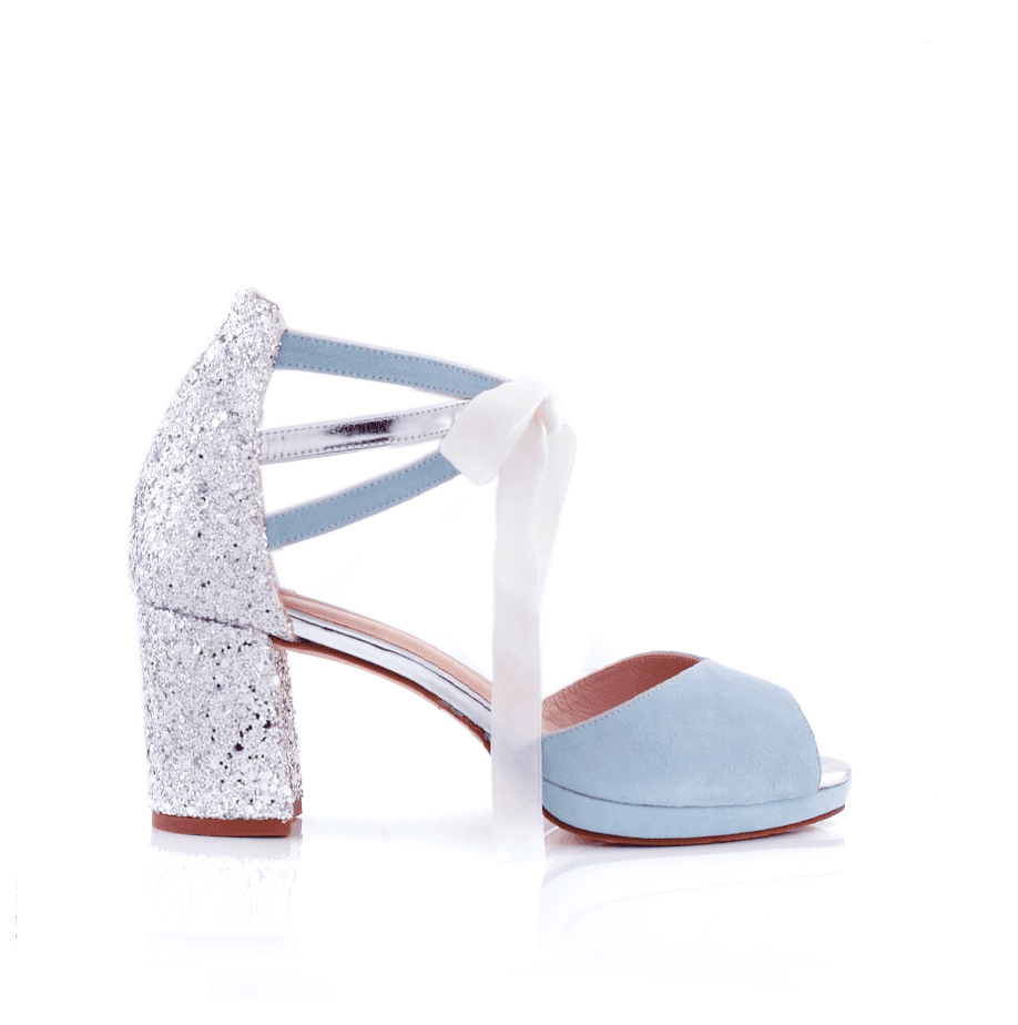Ayla Celeste Clear Blue Glitter Petit — Zapatos de novia Lomas Shoes