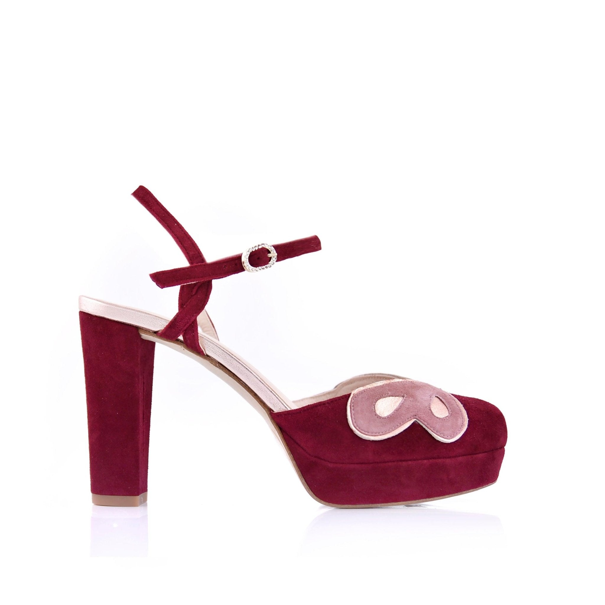 Rosalía Burdeos Paon Mariposa Maxi — Zapatos de novia Lomas Shoes