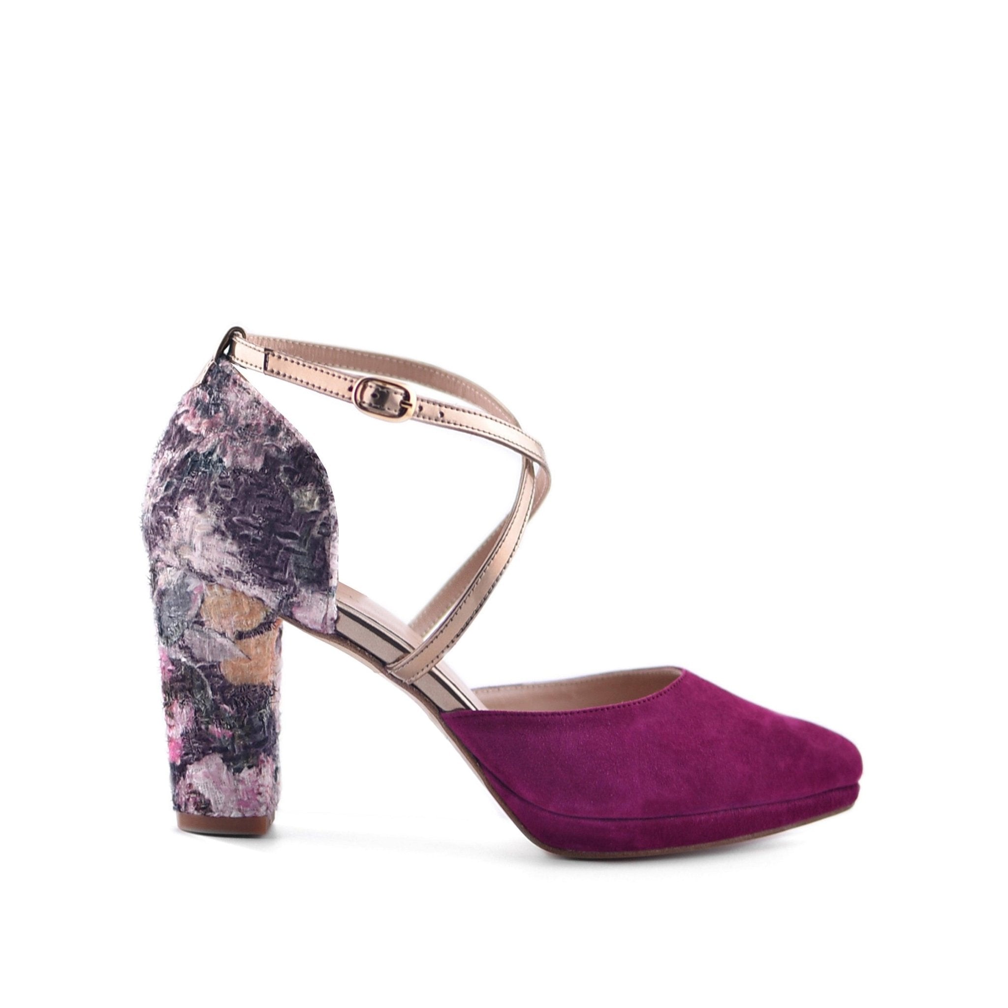 Lola Burdeos Tweed Midi Alto — Zapatos de novia Lomas Shoes