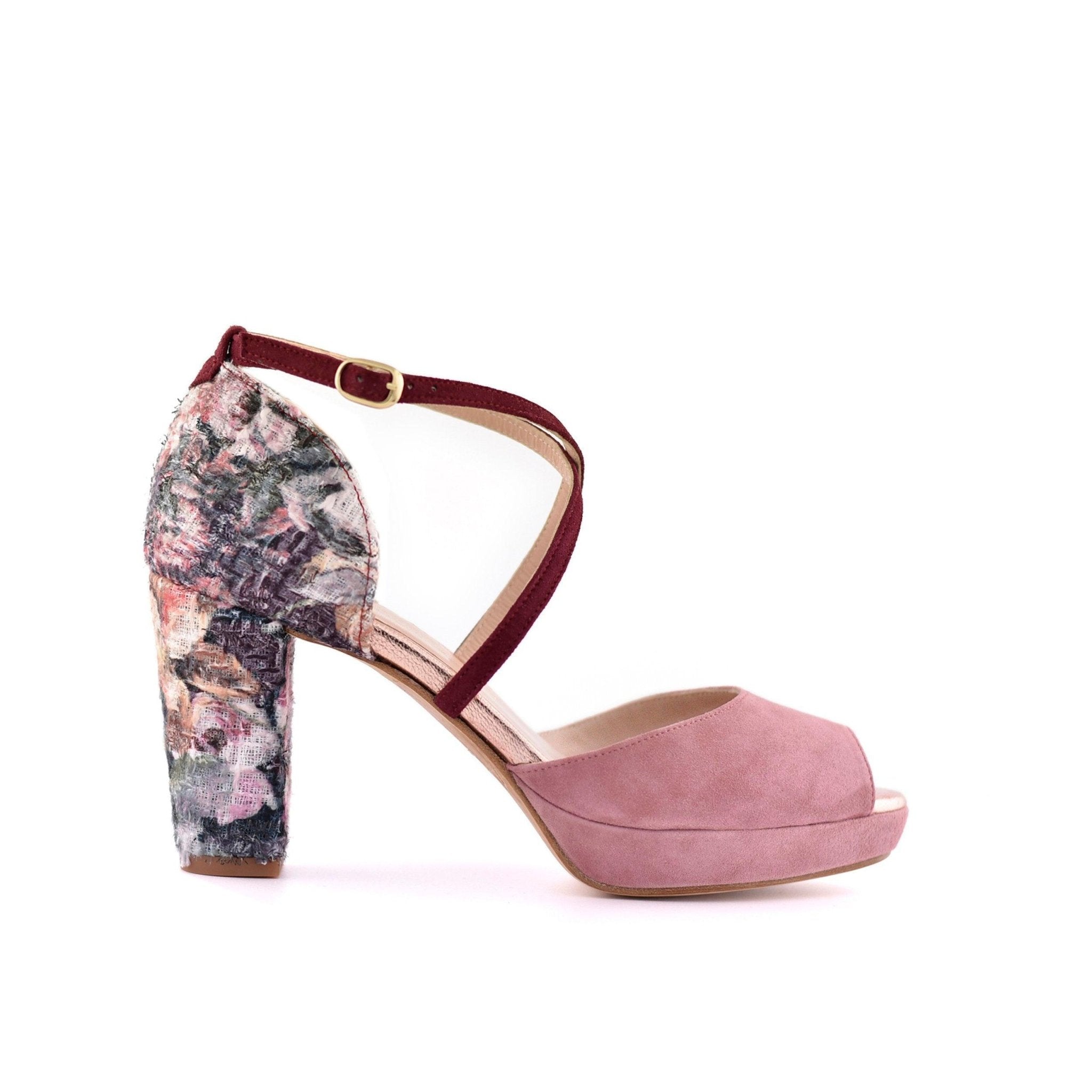 Rosalía Rosa Empolvado Tweed Alto — Zapatos de novia Lomas Shoes