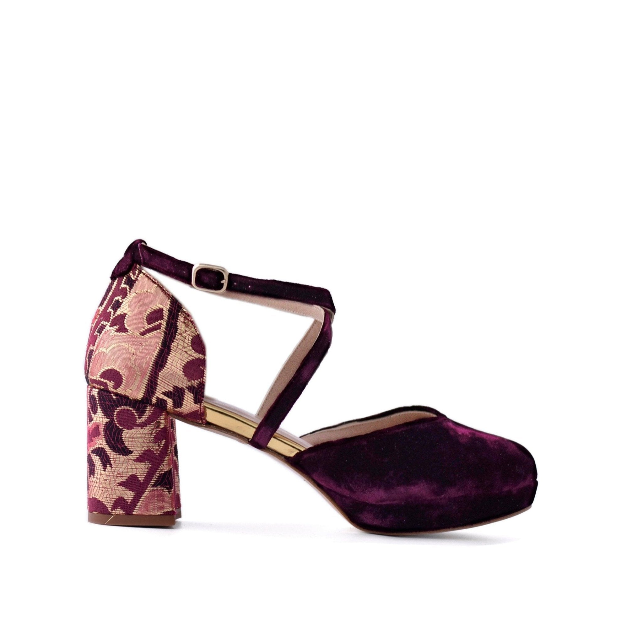 Rosalía Rosa Velvet Bugurdy Versailles Alto — Zapatos de novia Lomas Shoes
