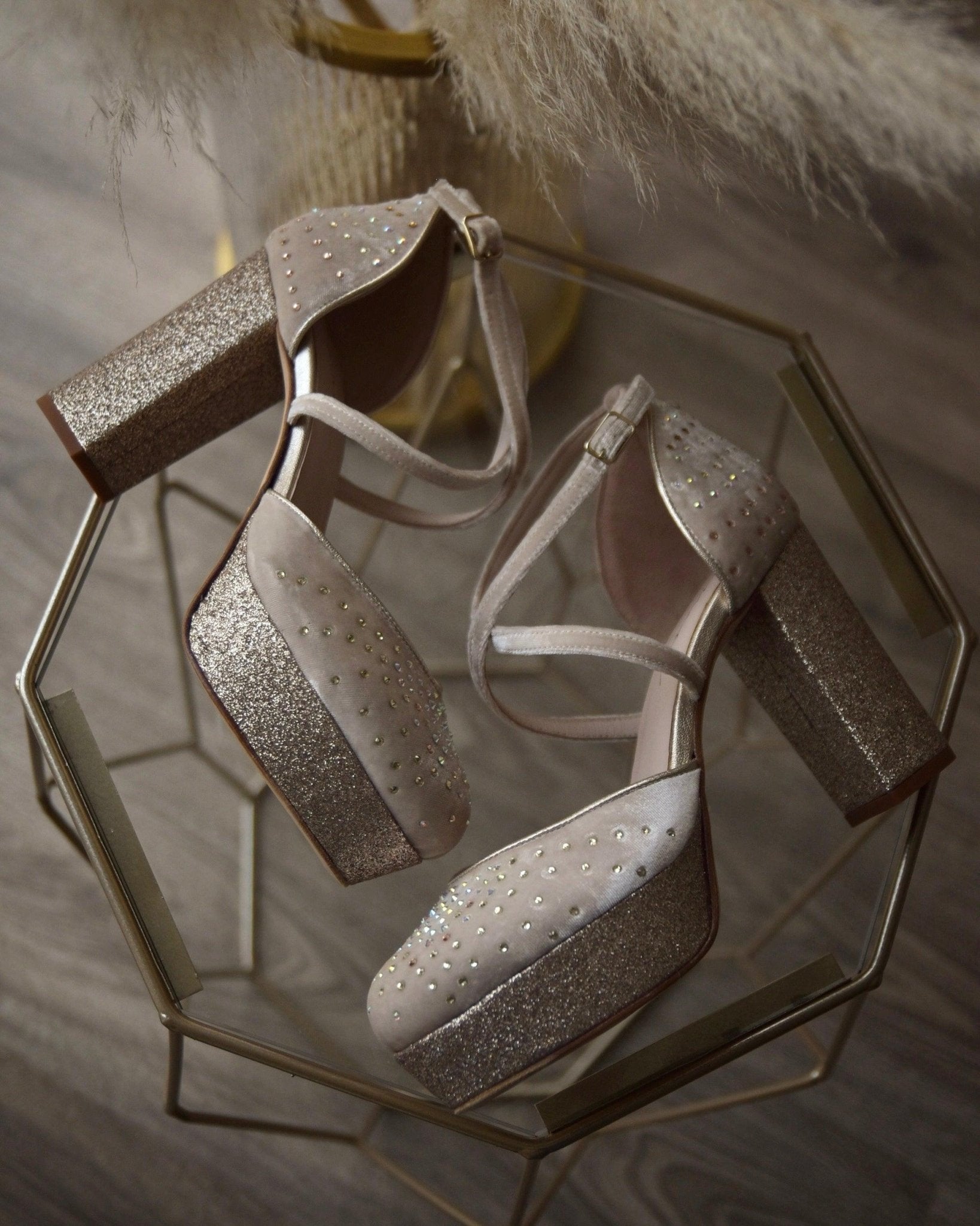 Teles velvet beige Swarovski 95 - zapatos_novia