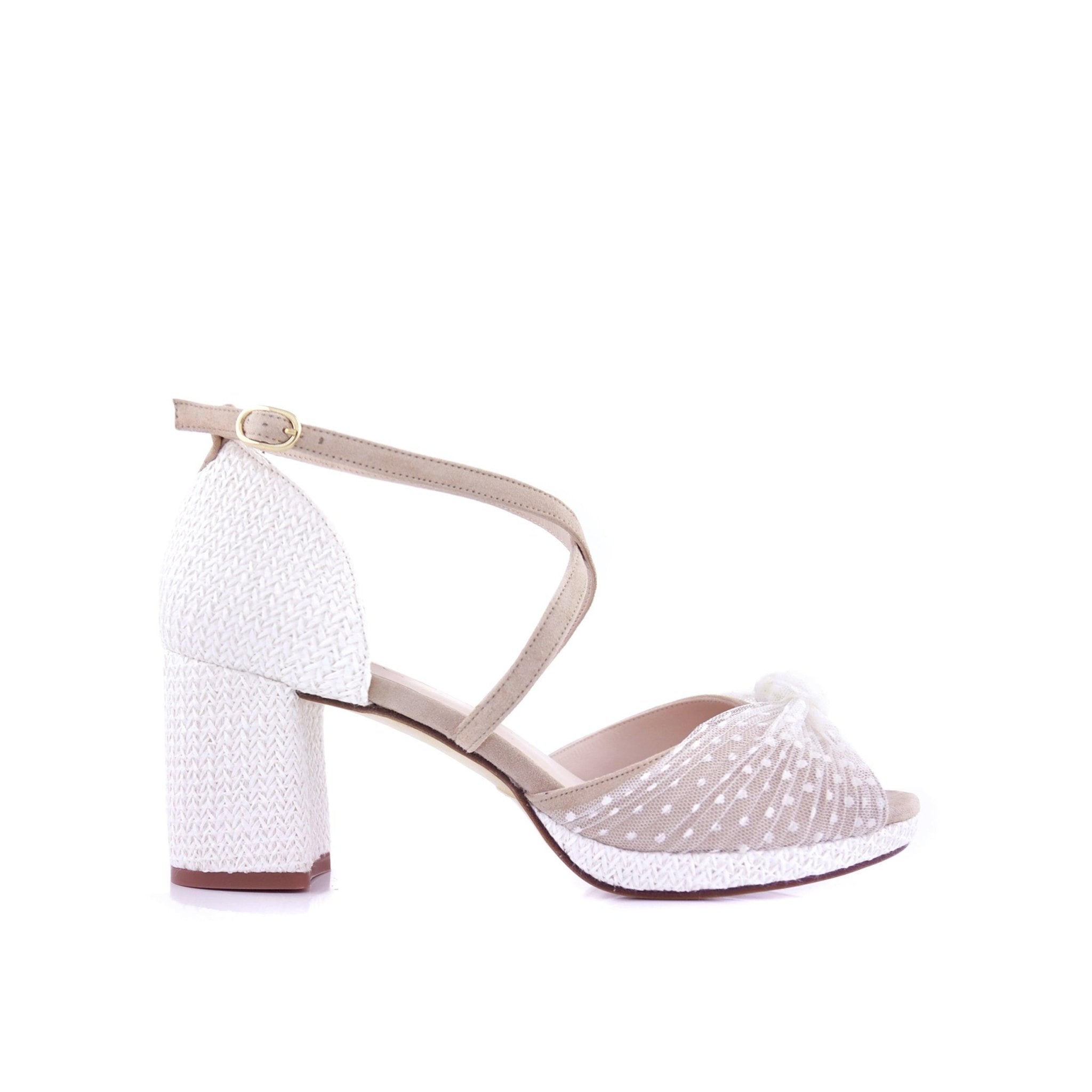 Vika Blanco Natural Plumeti Tacón Alto — Zapatos de novia Lomas Shoes