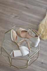 Rosalía open beige and raffia heel 7cm