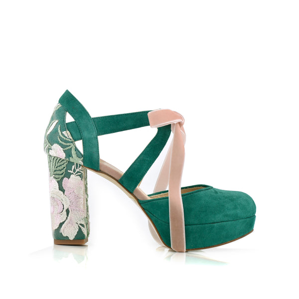 Hera open forest green and mint Constellation heel 9.5cm