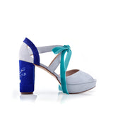 Hera open forest green and mint Constellation heel 9.5cm