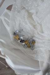 EN STOCK Tocado porcelana novia plata y negro