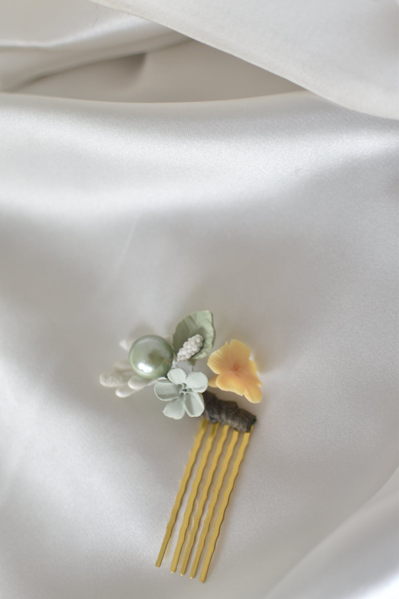 Tocado mini horquilla Jardín mostaza