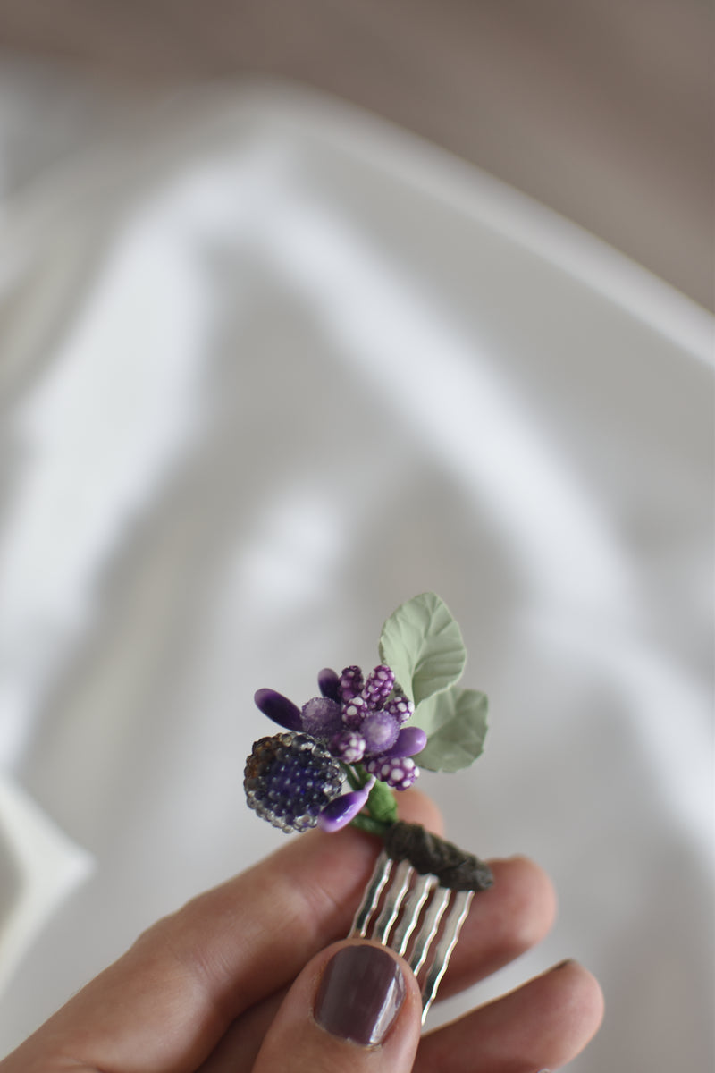 Tocado mini horquilla Jardín lavanda y azul