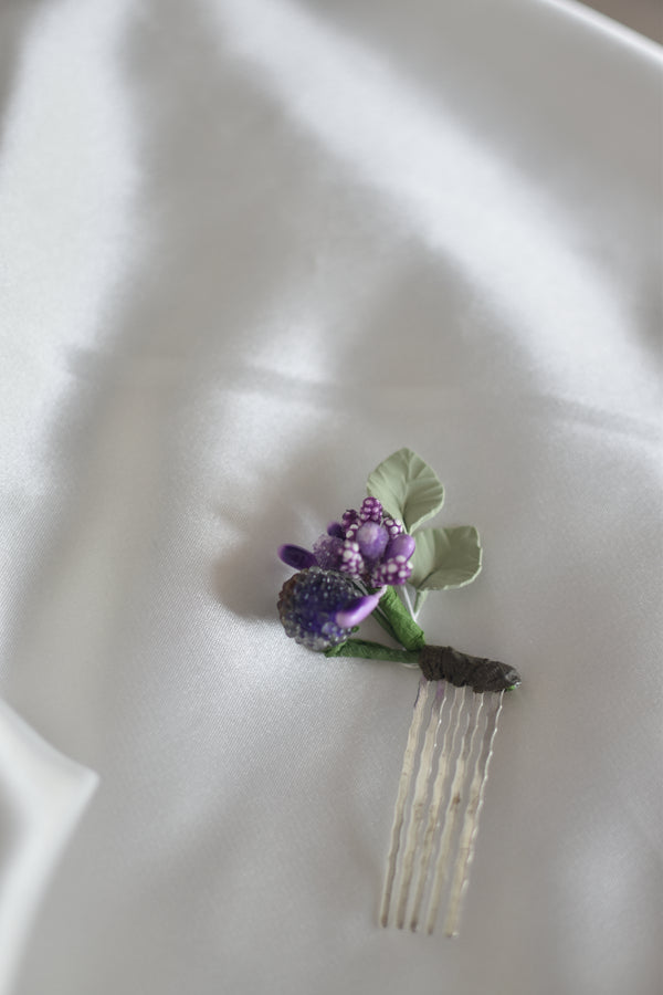 Tocado mini horquilla Jardín lavanda y azul